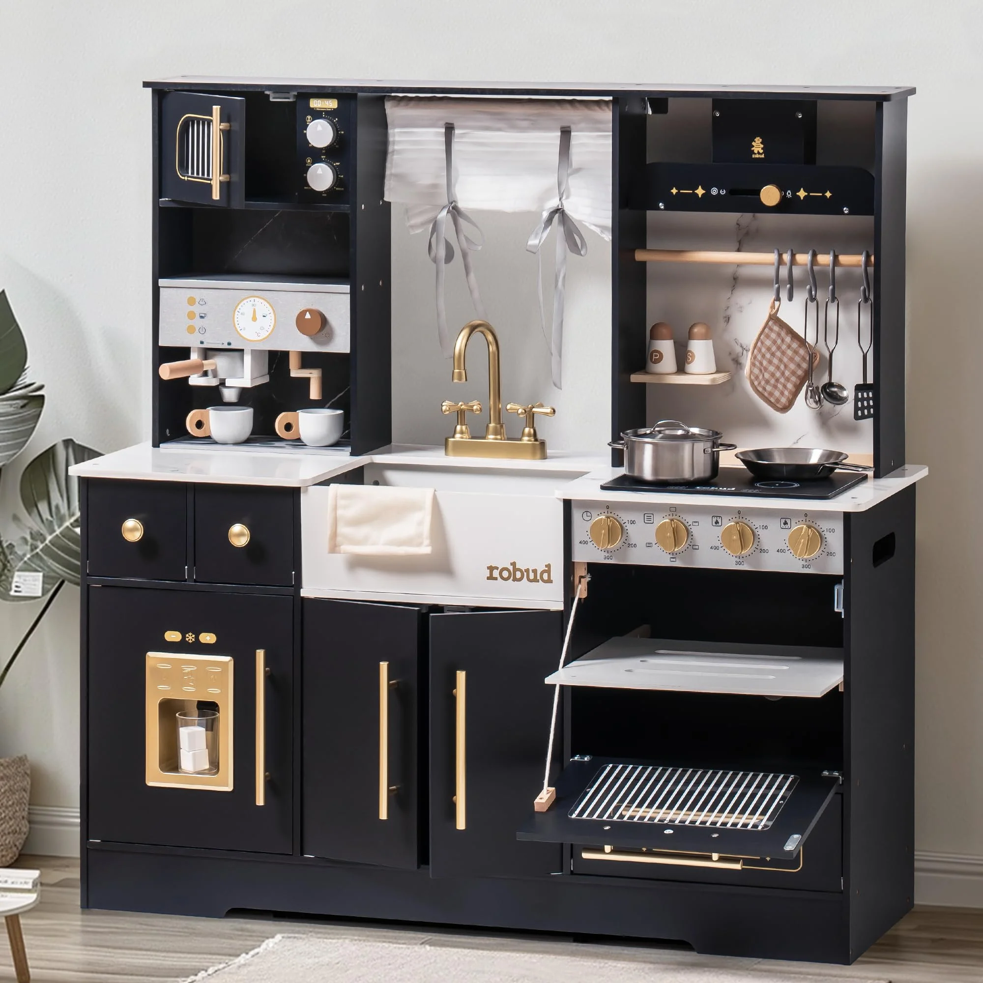ROBUD Modern Play Kitchen for Kids - Black - Image 11
