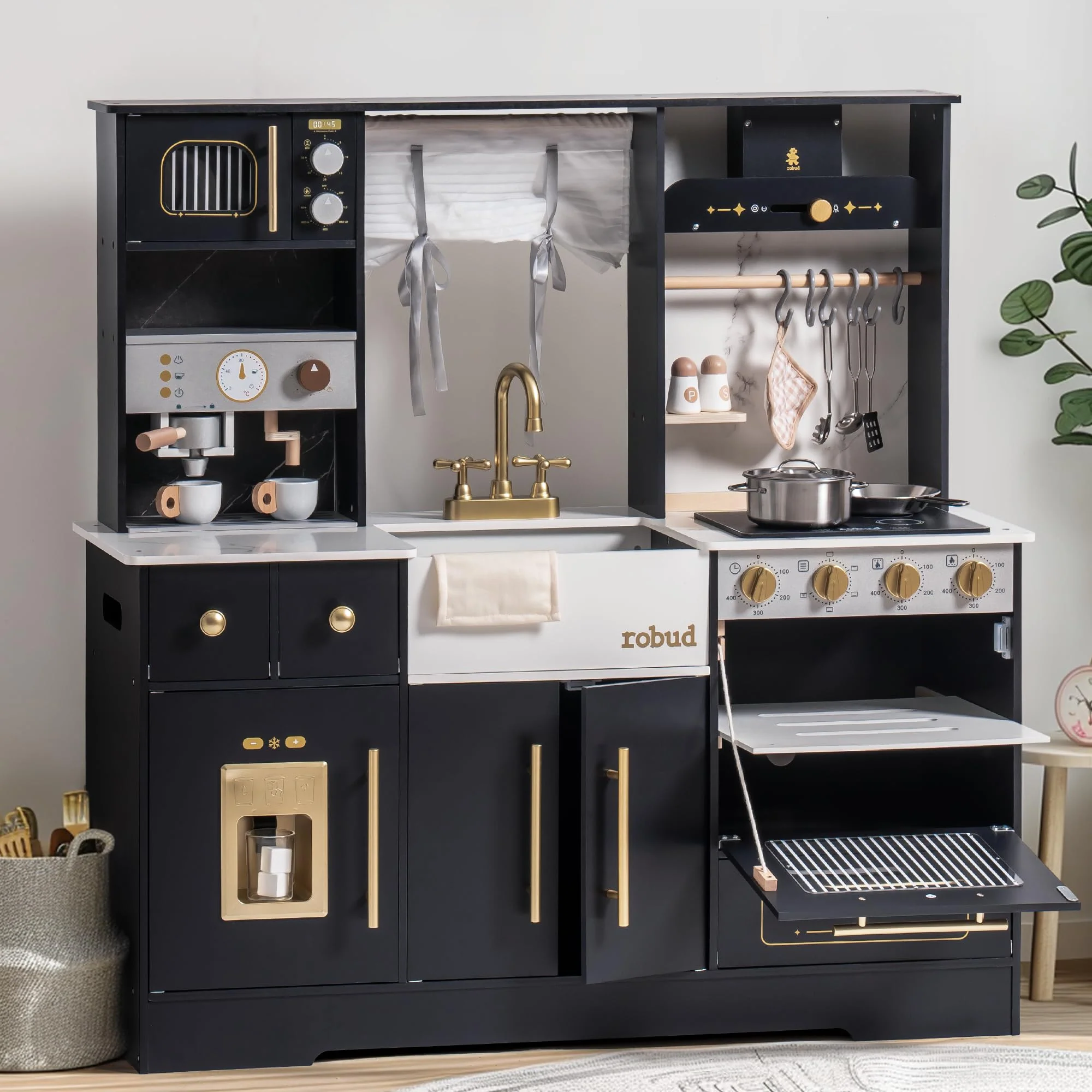 ROBUD Modern Play Kitchen for Kids - Black - Image 12