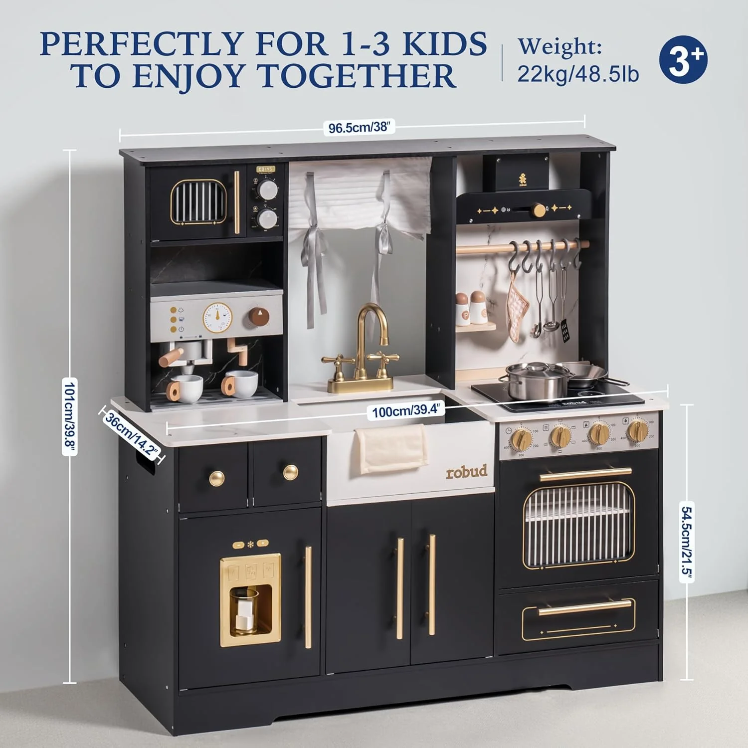 ROBUD Modern Play Kitchen for Kids - Black - Image 9