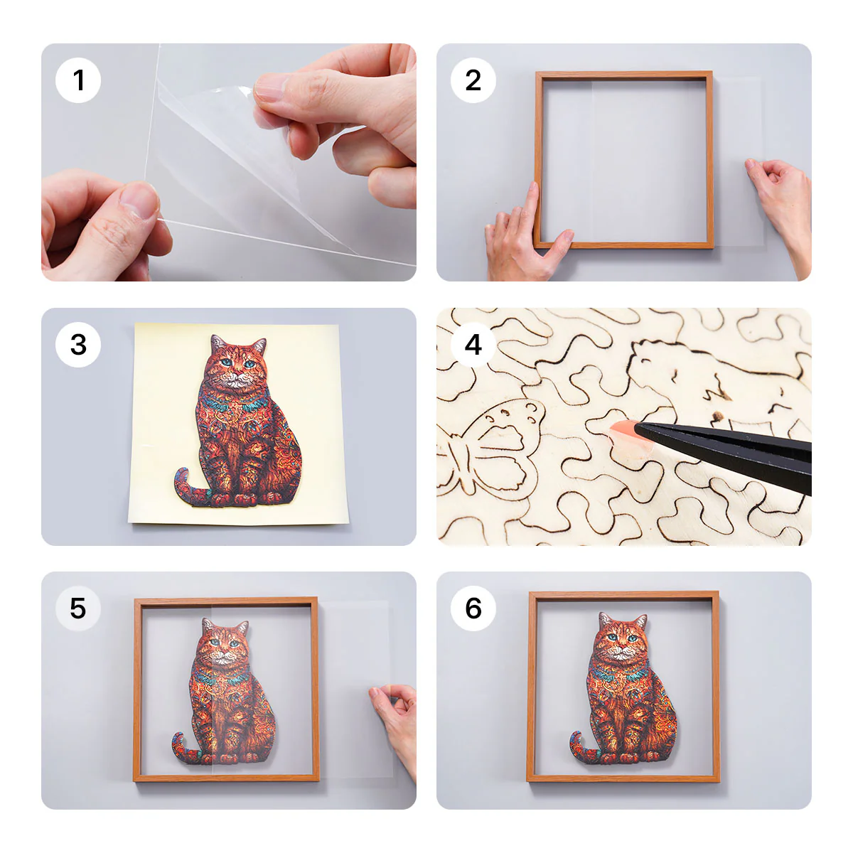 ROBOTIME Exotic Cat Wooden Jigsaw Puzzle with Frame - Image 5