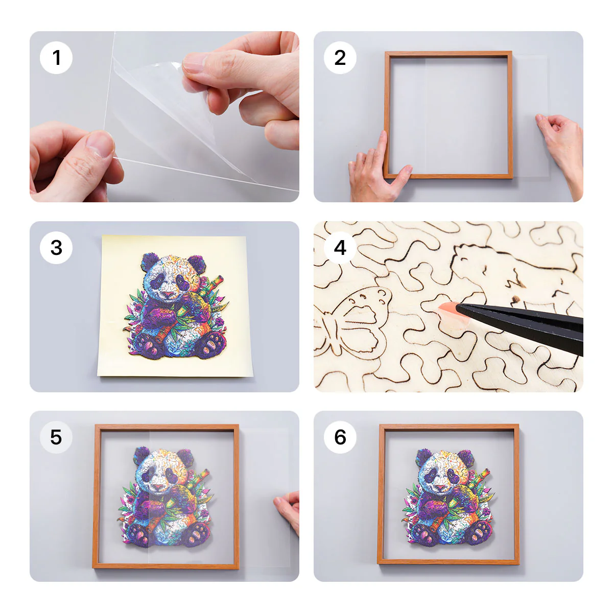 ROBOTIME Floral Panda Wooden Jigsaw Puzzle with Frame - Image 5