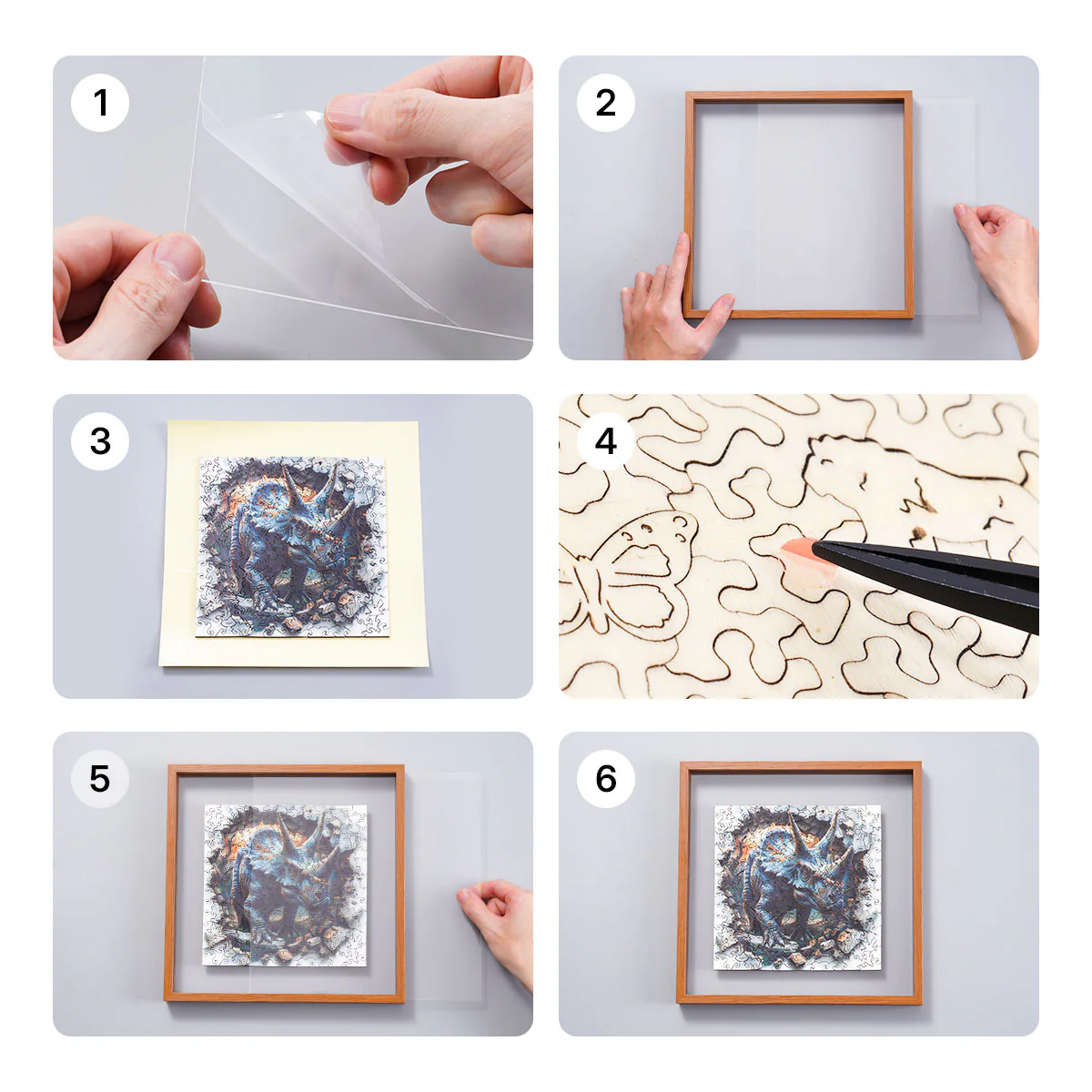 ROBOTIME Wall Breaking Triceratops Wooden Jigsaw Puzzle with Frame - Image 5