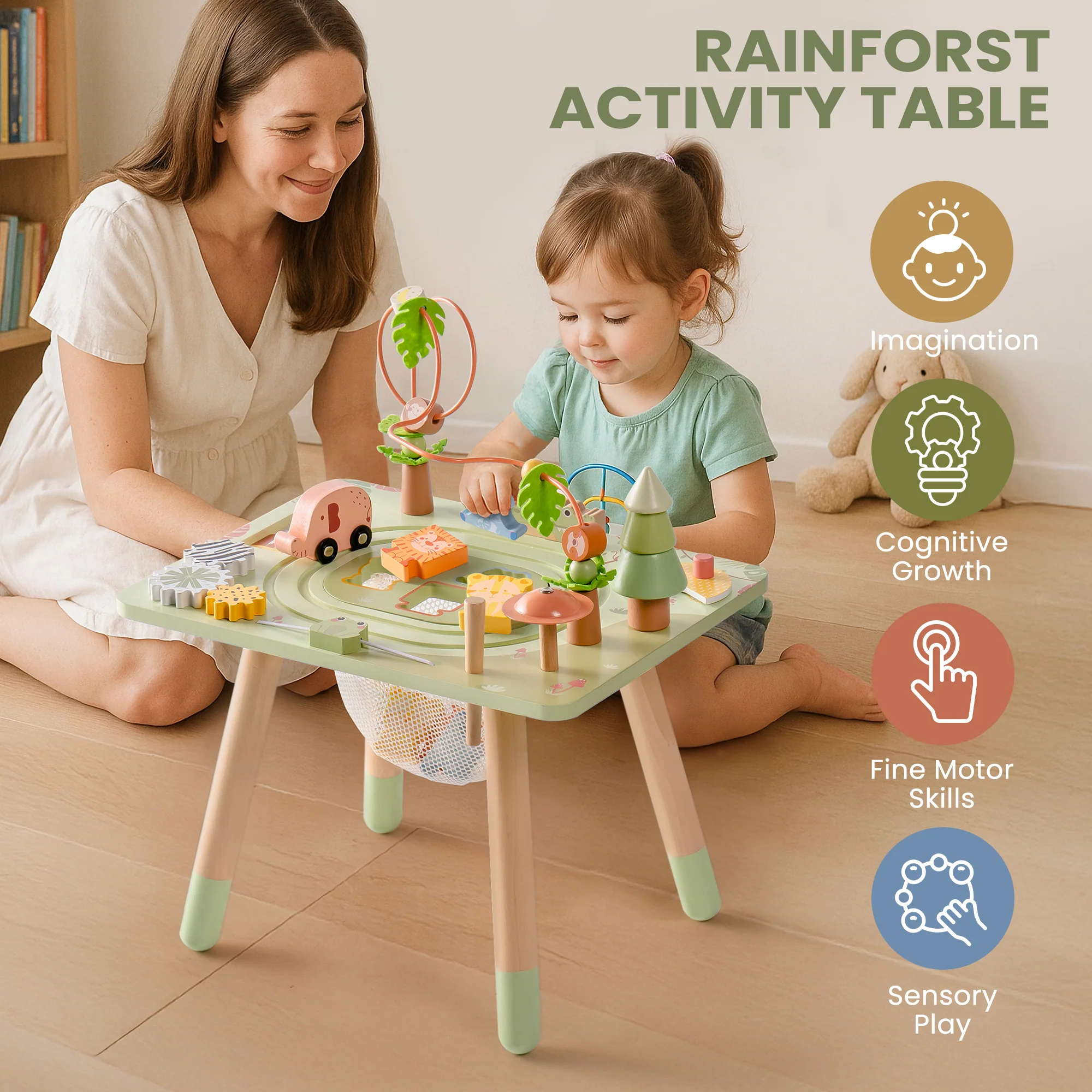 ROBUD 11 in 1 Wooden Rainforest Activity Table - Image 3