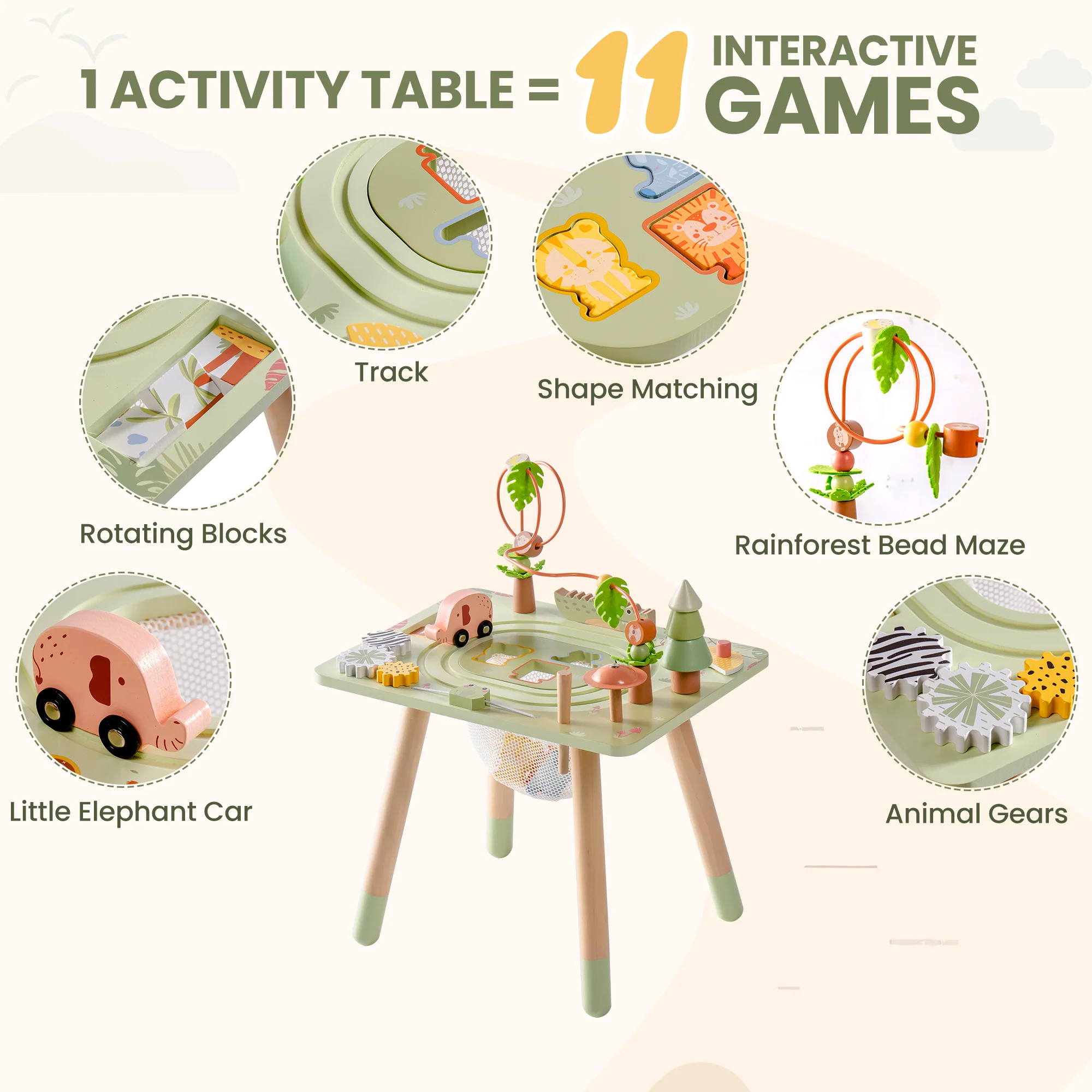 ROBUD 11 in 1 Wooden Rainforest Activity Table - Image 6