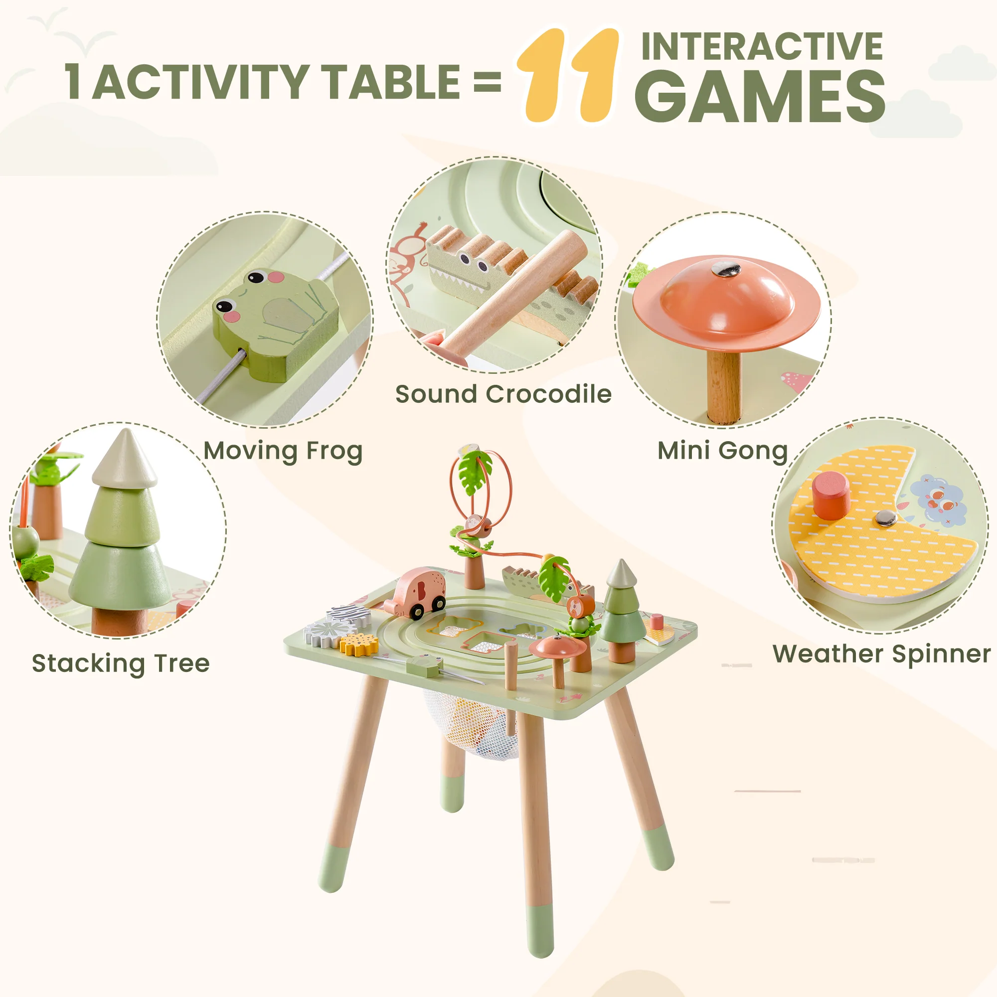 ROBUD 11 in 1 Wooden Rainforest Activity Table - Image 7