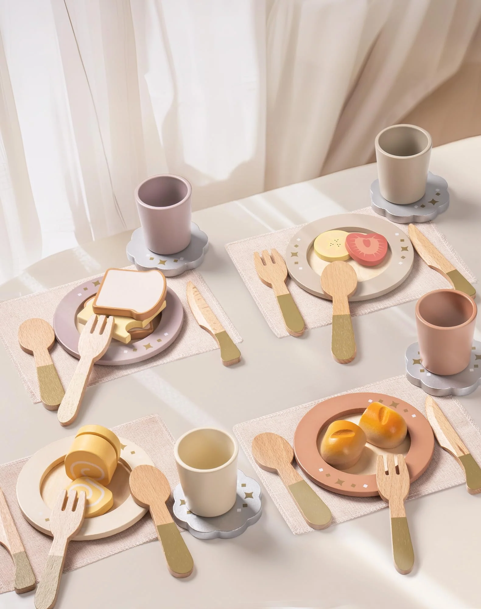 ROBUD 4-Set Wooden Play Dishes Set - Image 4
