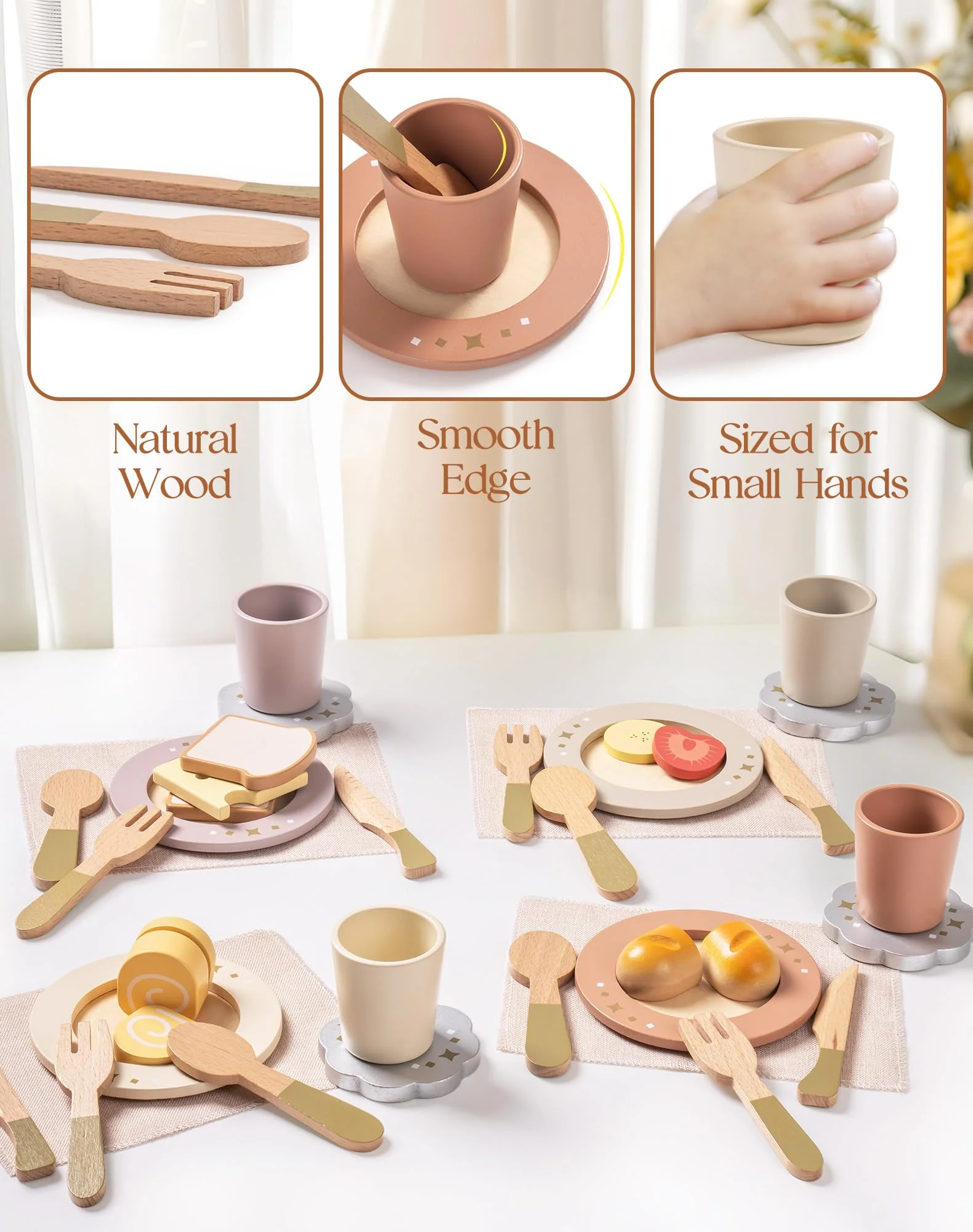 ROBUD 4-Set Wooden Play Dishes Set - Image 6