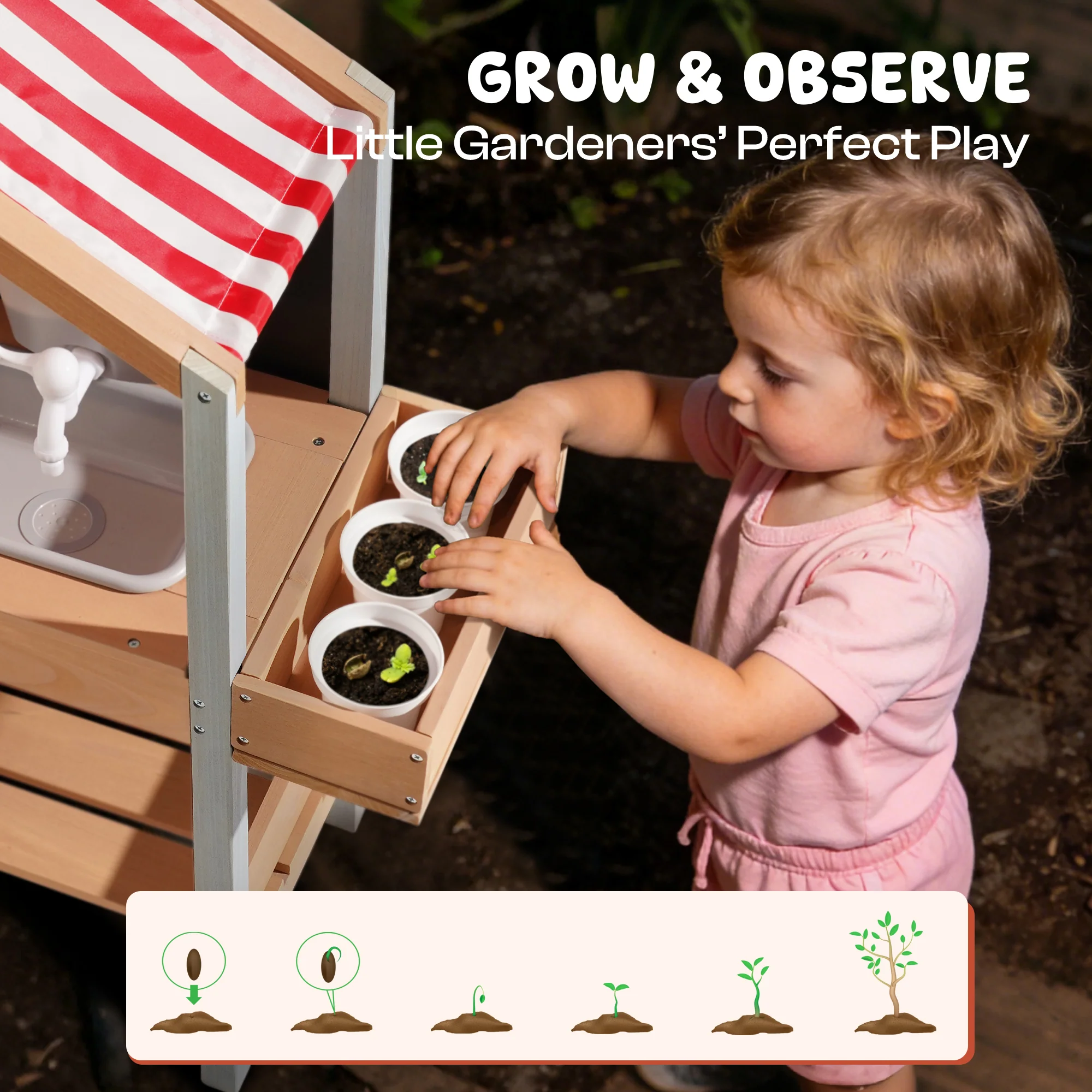 ROBUD Mud Kitchen for Kids Outdoor with Canopy - Image 10