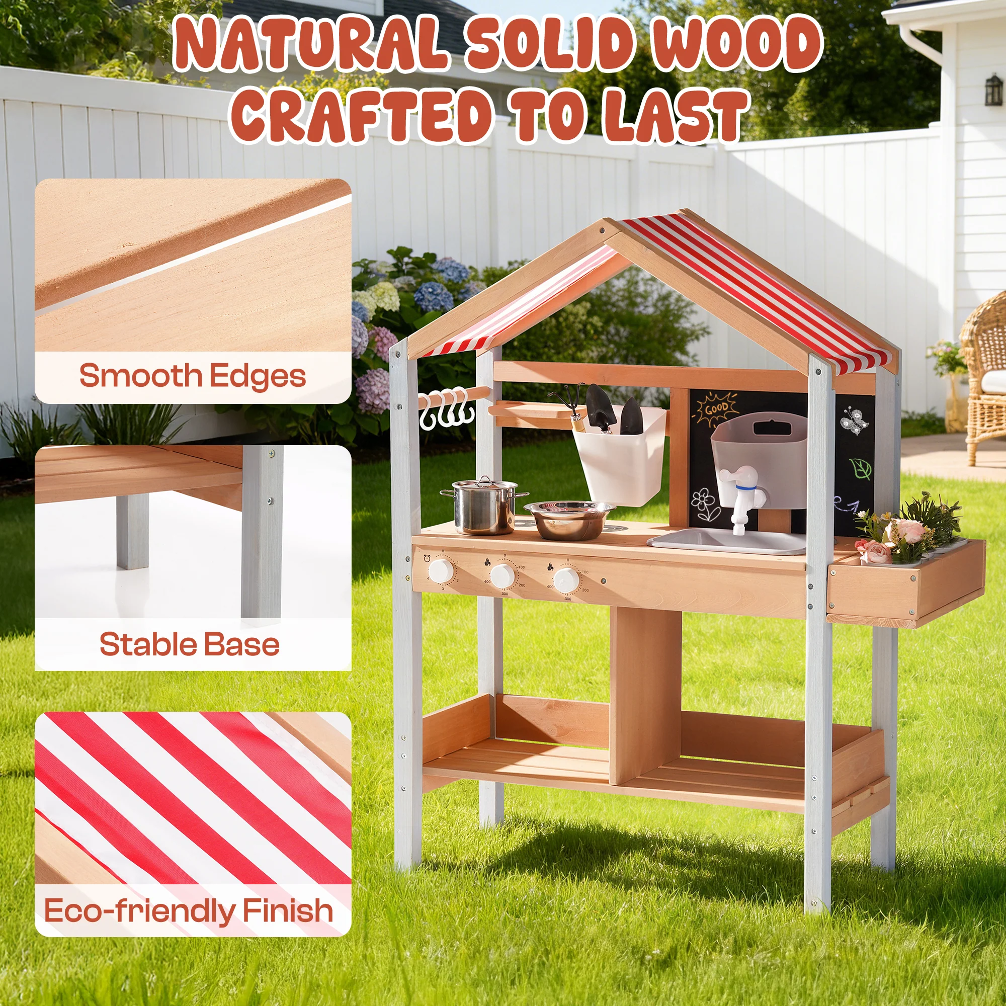 ROBUD Mud Kitchen for Kids Outdoor with Canopy - Image 11