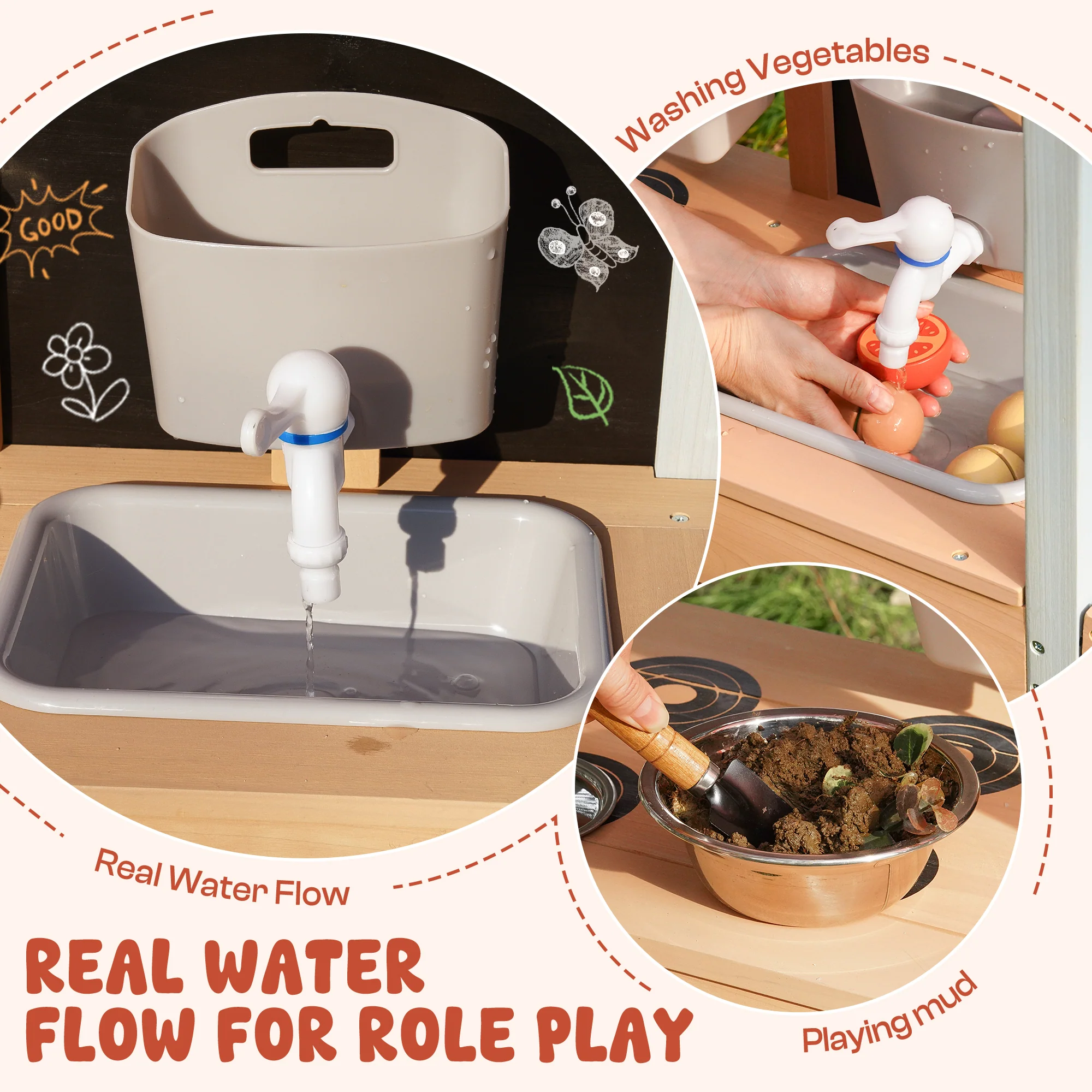 ROBUD Mud Kitchen for Kids Outdoor with Canopy - Image 12