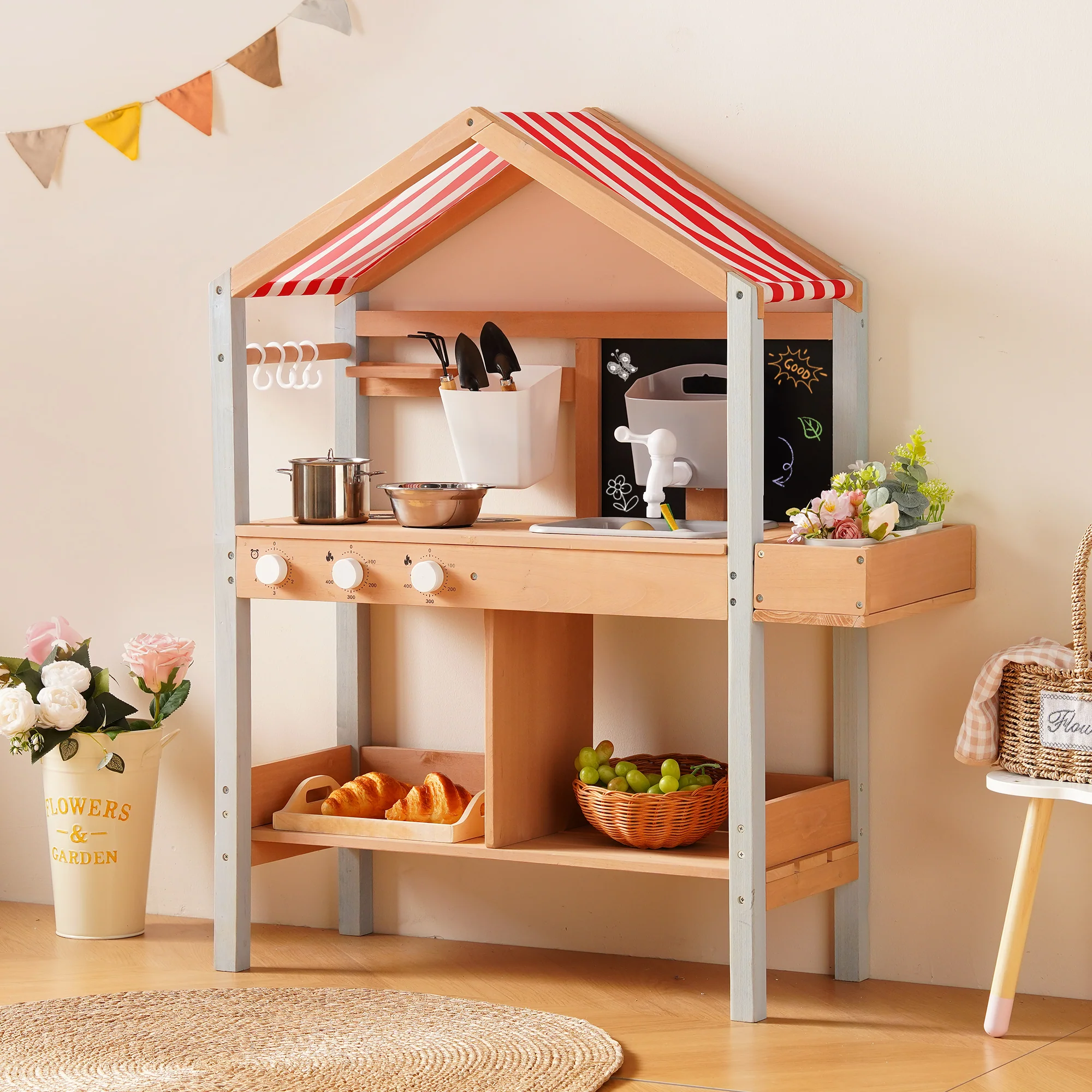 ROBUD Mud Kitchen for Kids Outdoor with Canopy - Image 4