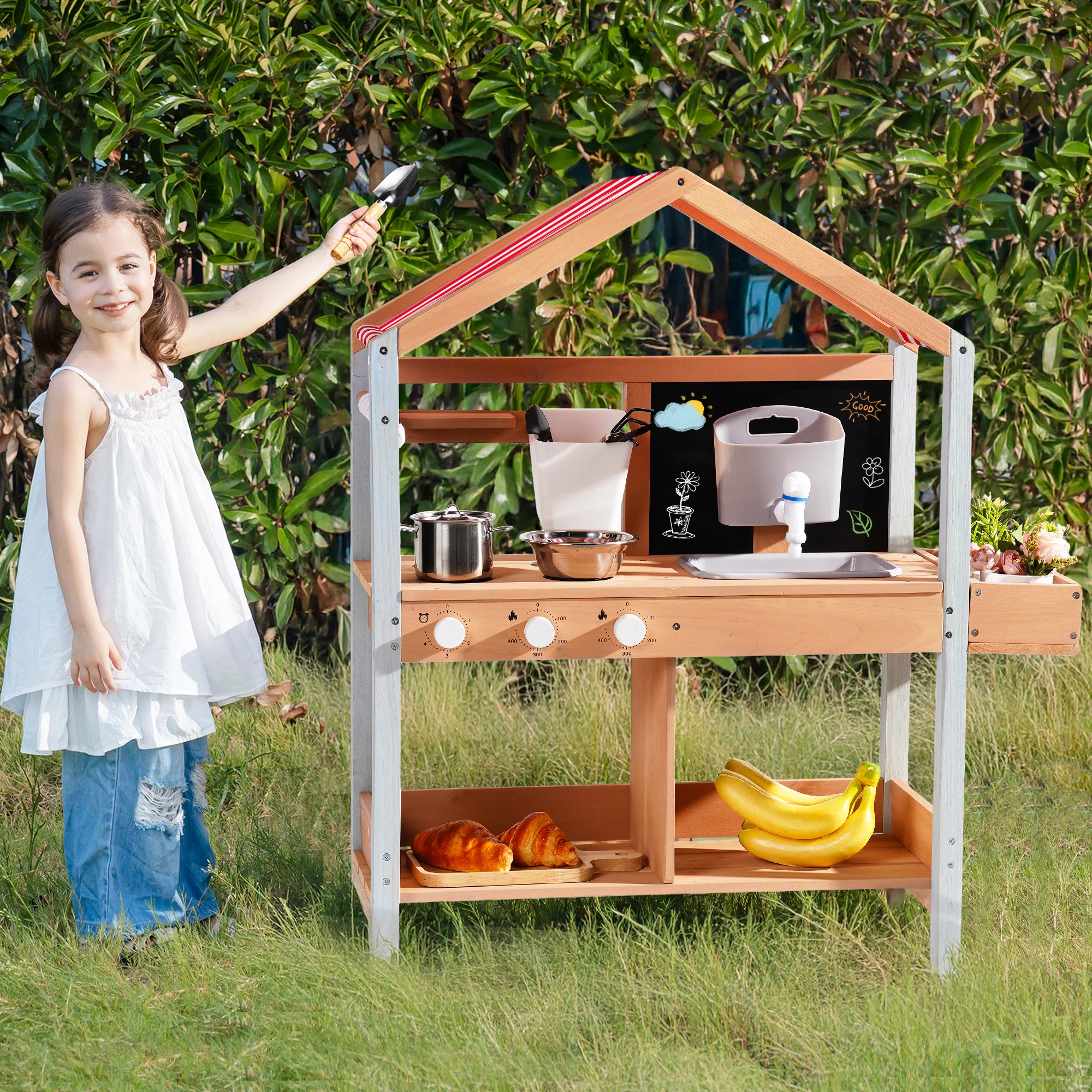 ROBUD Mud Kitchen for Kids Outdoor with Canopy - Image 5