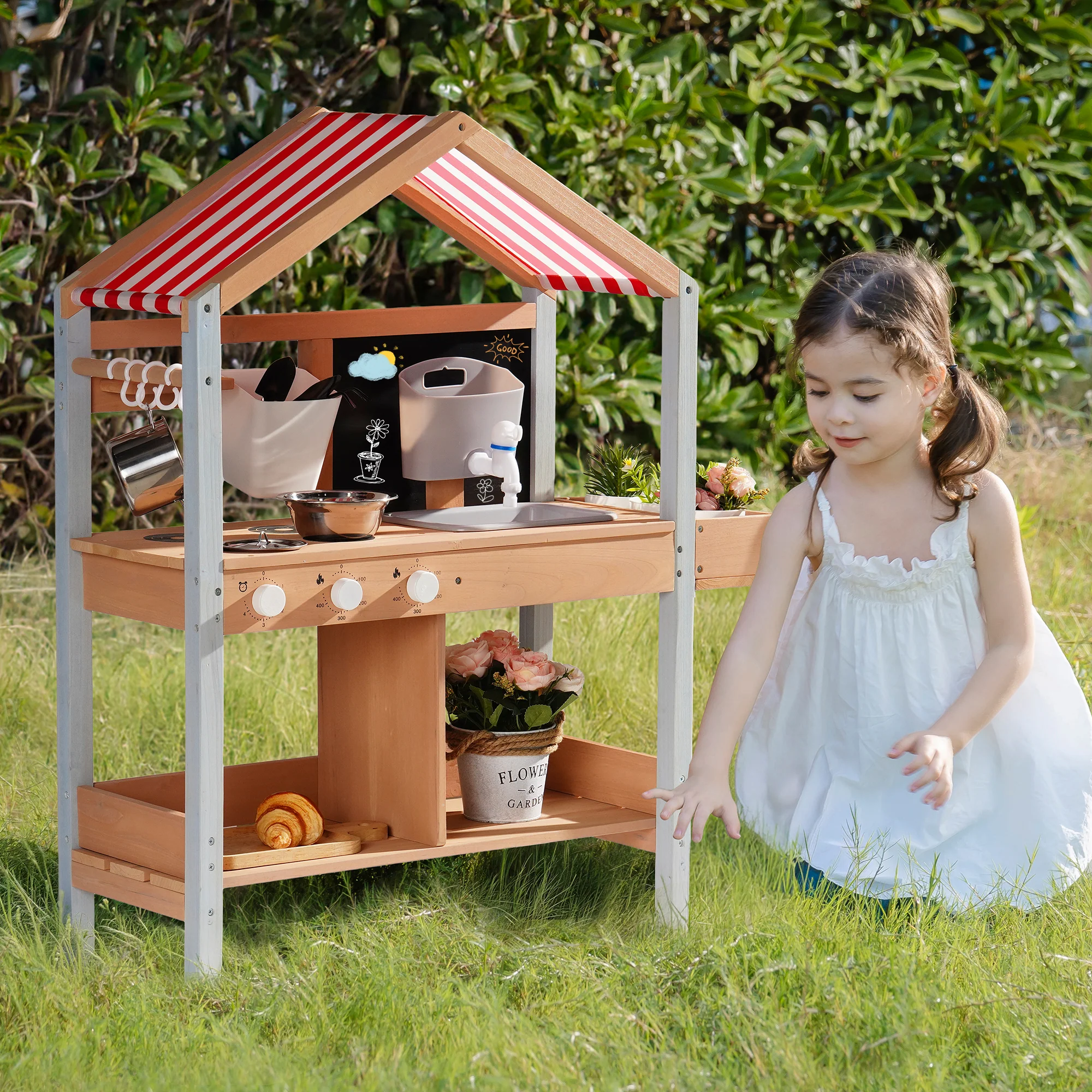 ROBUD Mud Kitchen for Kids Outdoor with Canopy - Image 6