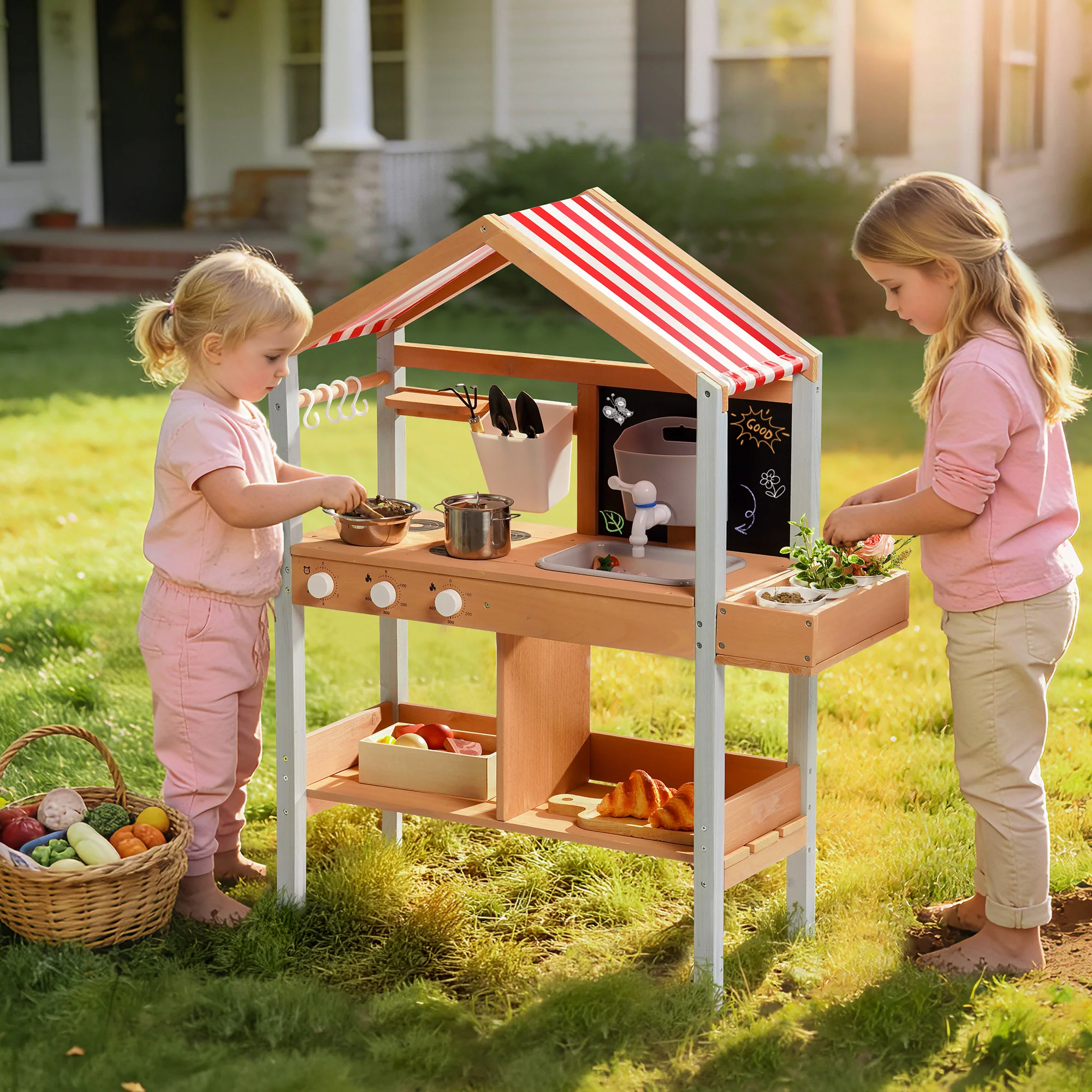 ROBUD Mud Kitchen for Kids Outdoor with Canopy - Image 7