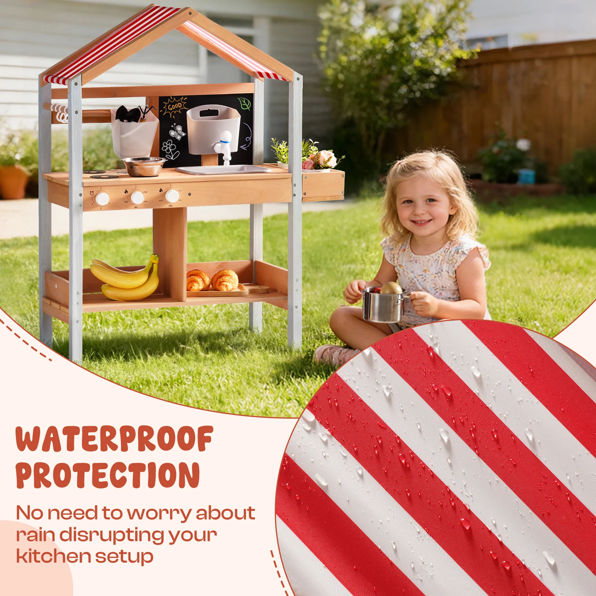 ROBUD Mud Kitchen for Kids Outdoor with Canopy - Image 8