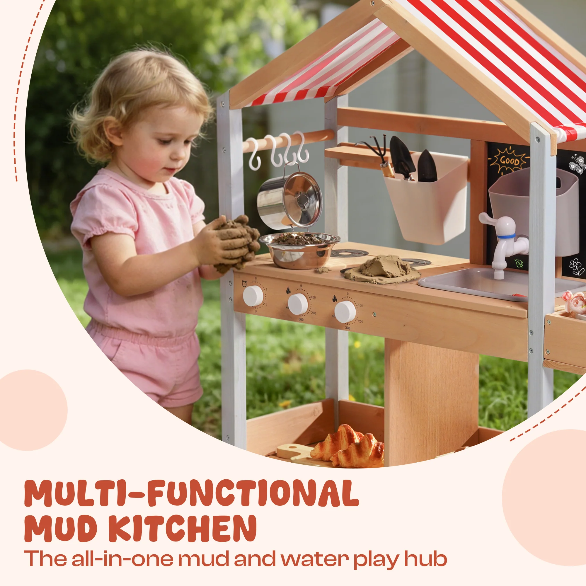 ROBUD Mud Kitchen for Kids Outdoor with Canopy - Image 9