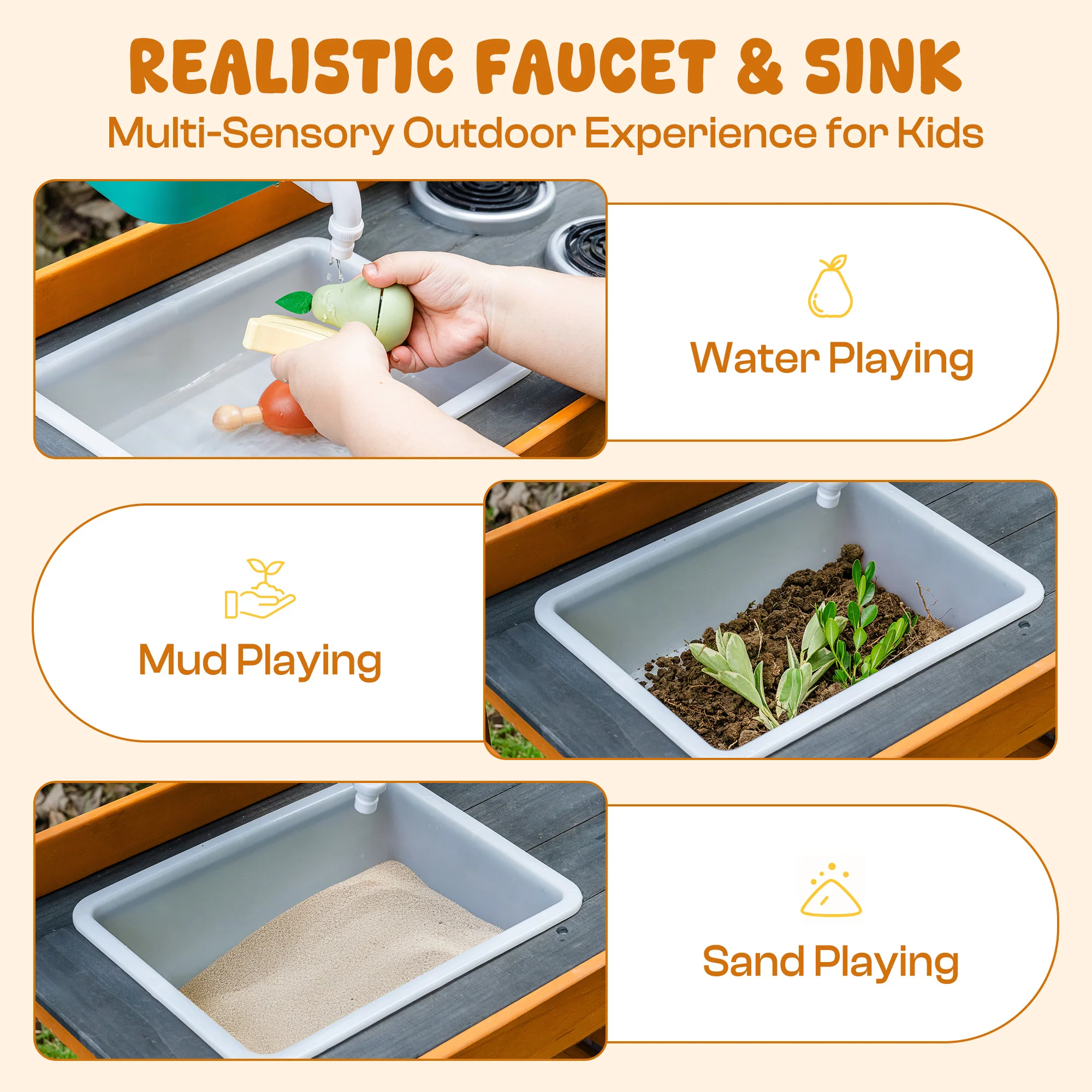 ROBUD Outdoor Mud Kitchen with Real Water Play - Image 8