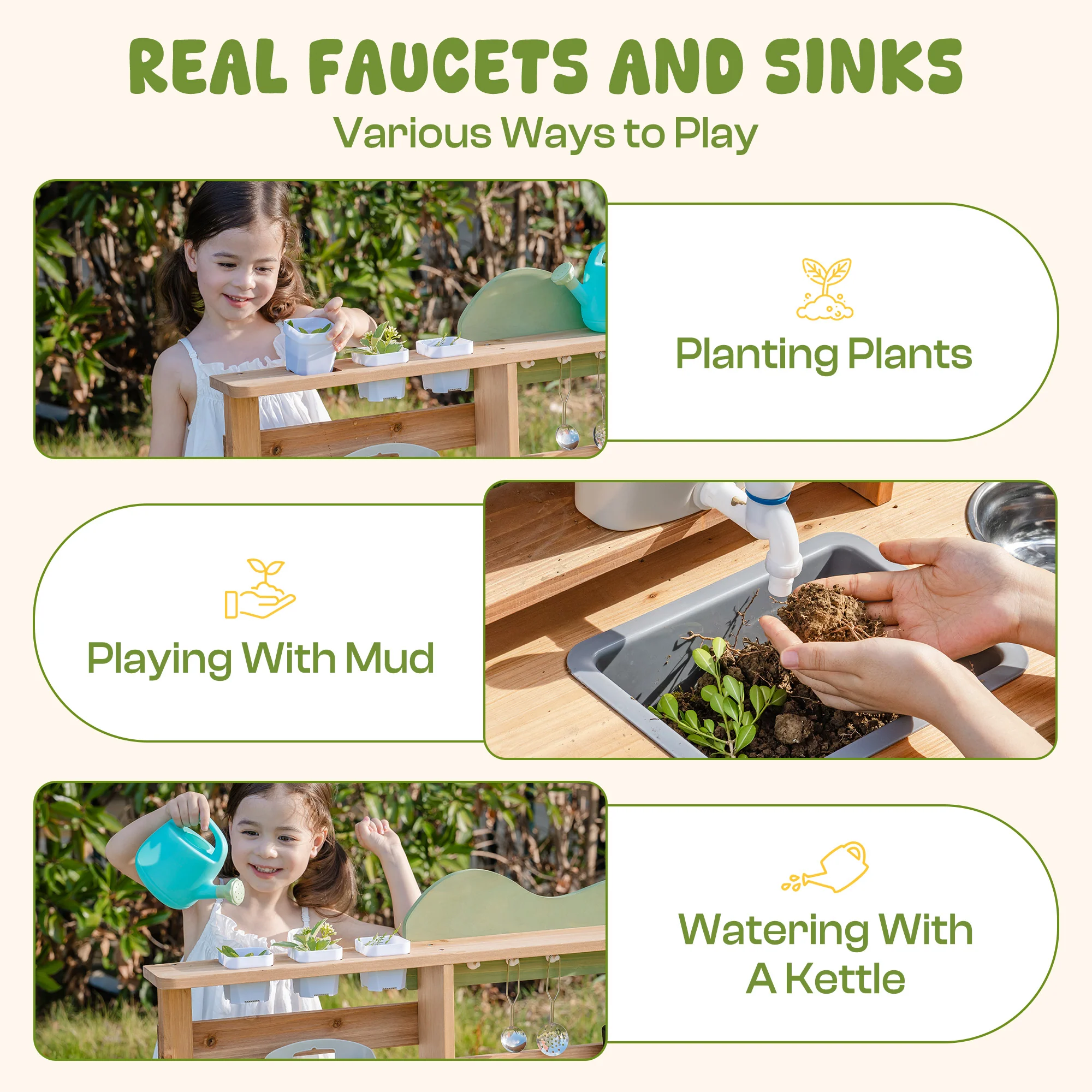 ROBUD Outdoor Mud Play Kitchen with Removable Sink - Image 6