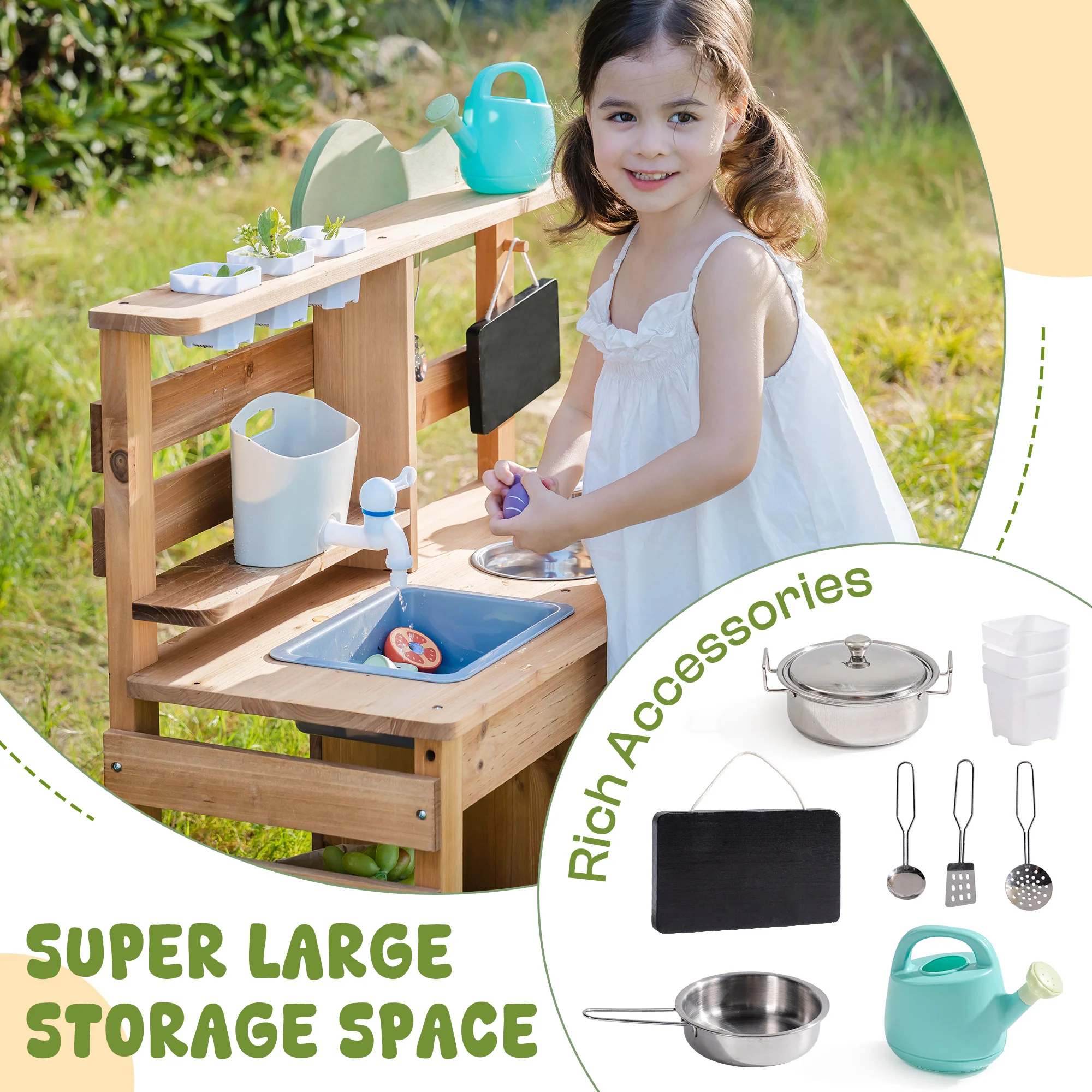 ROBUD Outdoor Mud Play Kitchen with Removable Sink - Image 8