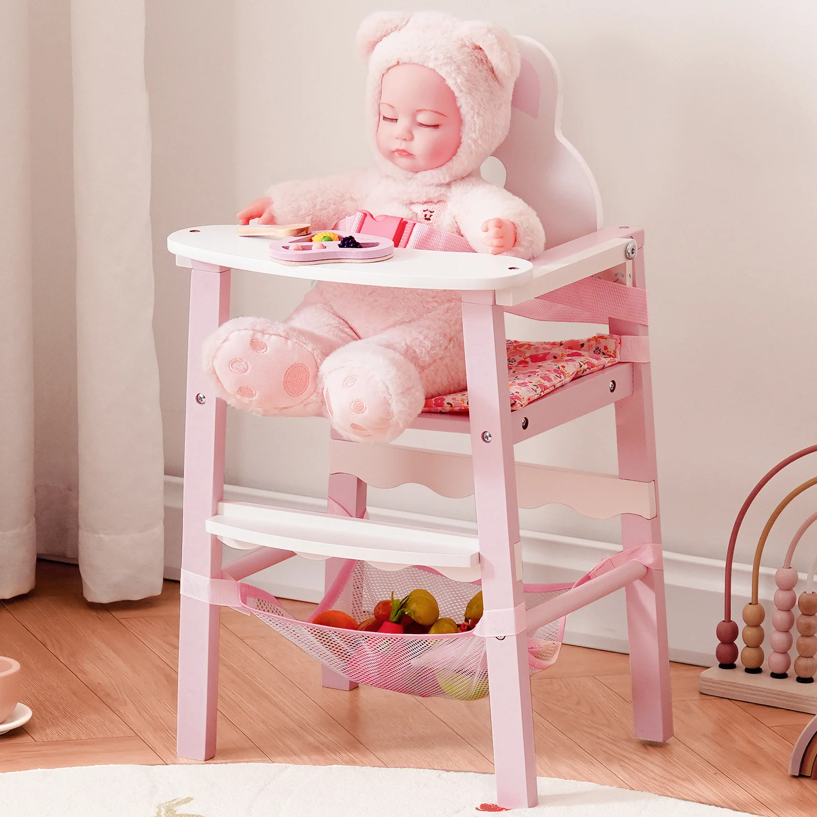 ROBUD Wooden Baby Doll High Chair Pink - Image 2