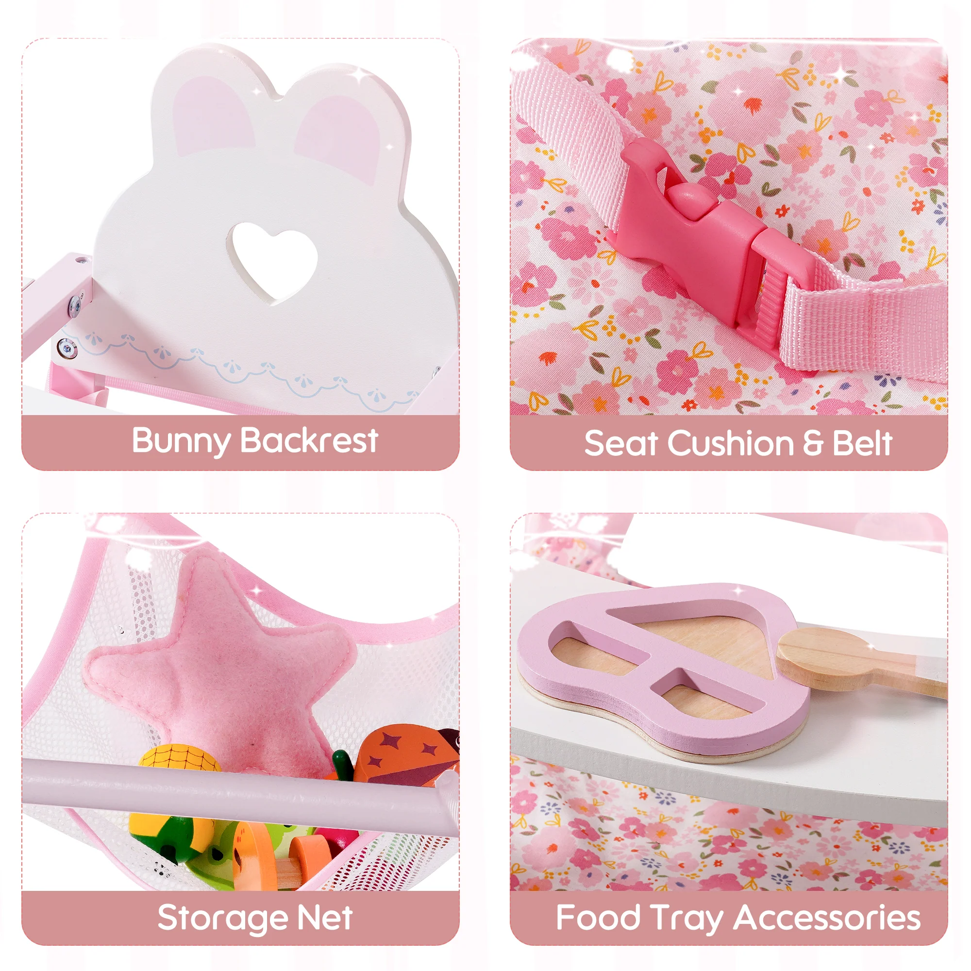 ROBUD Wooden Baby Doll High Chair Pink - Image 9