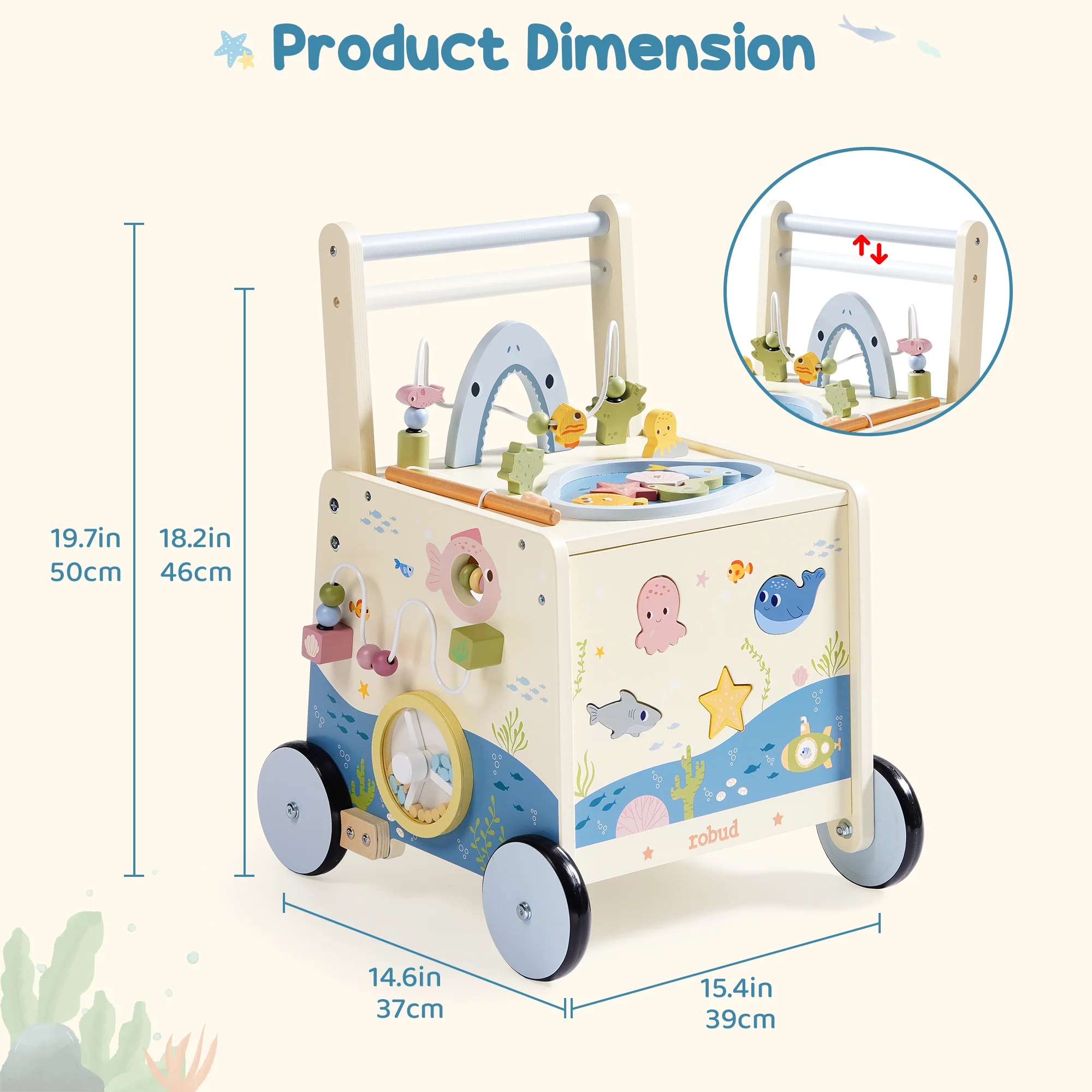ROBUD Wooden Baby Push Walker - Underwater World - Image 10
