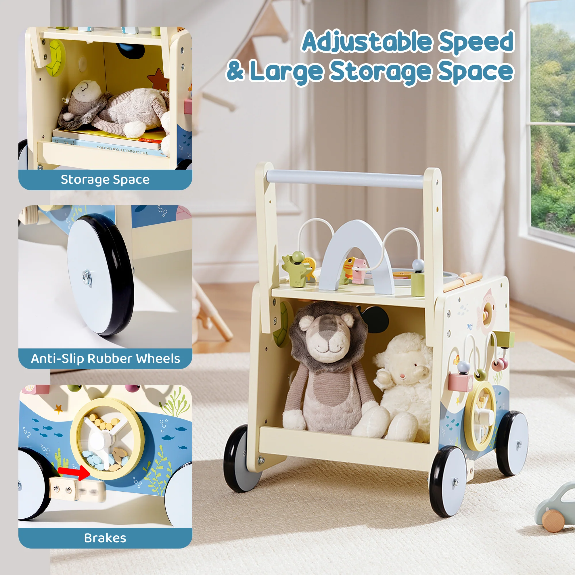 ROBUD Wooden Baby Push Walker - Underwater World - Image 6