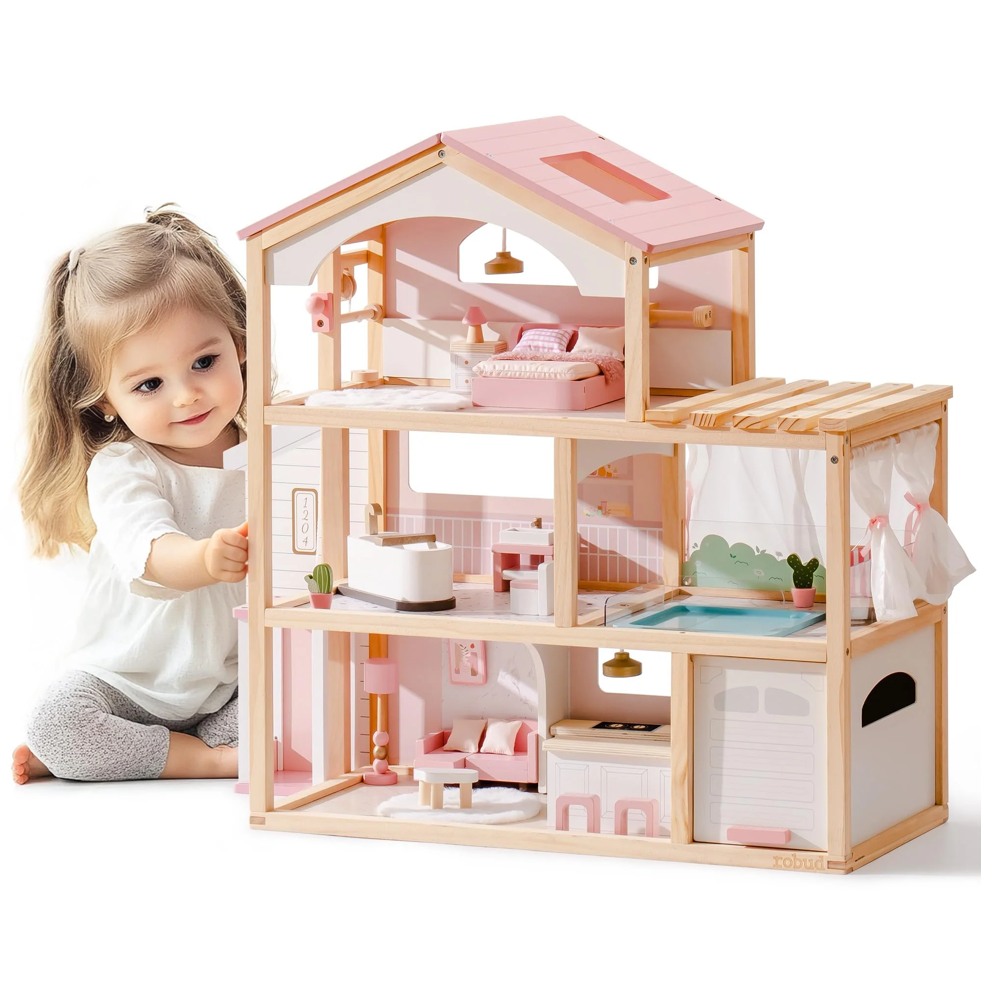 ROBUD Wooden Doll House - Dreamy Pink - Image 2