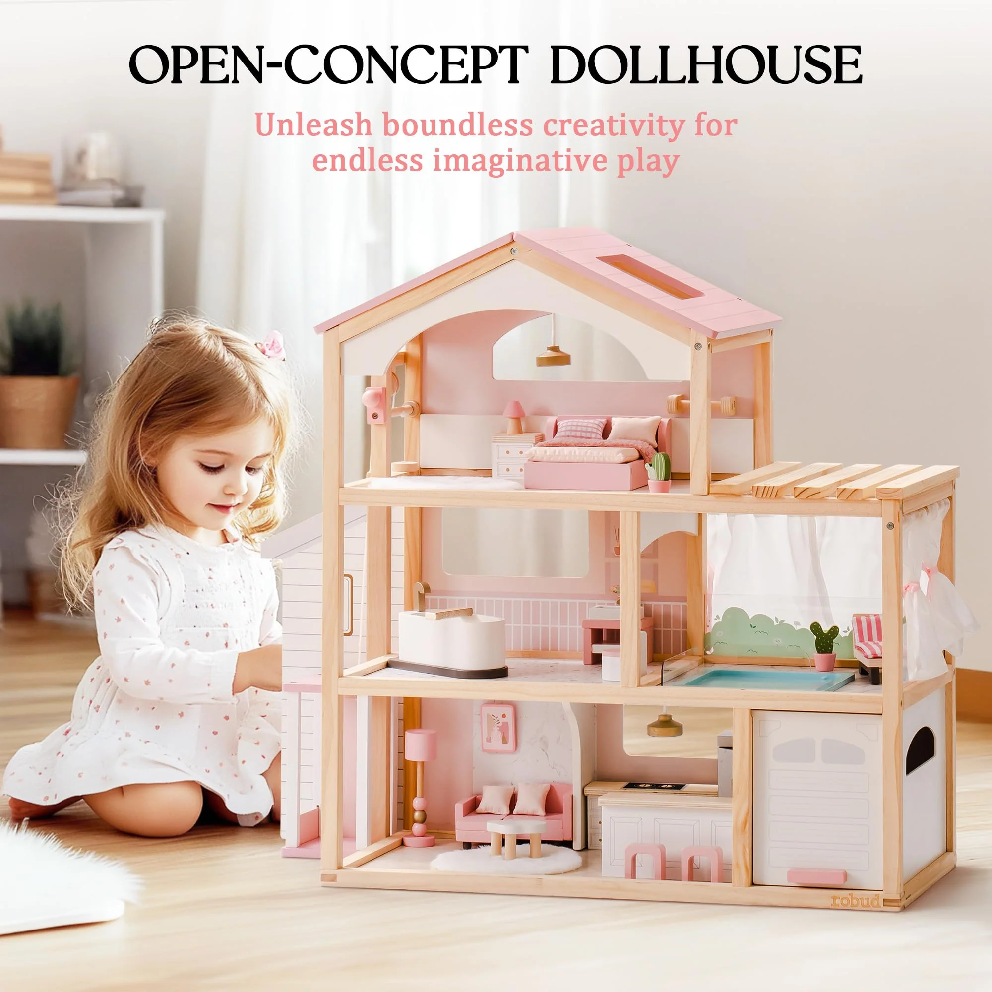 ROBUD Wooden Doll House - Dreamy Pink - Image 4