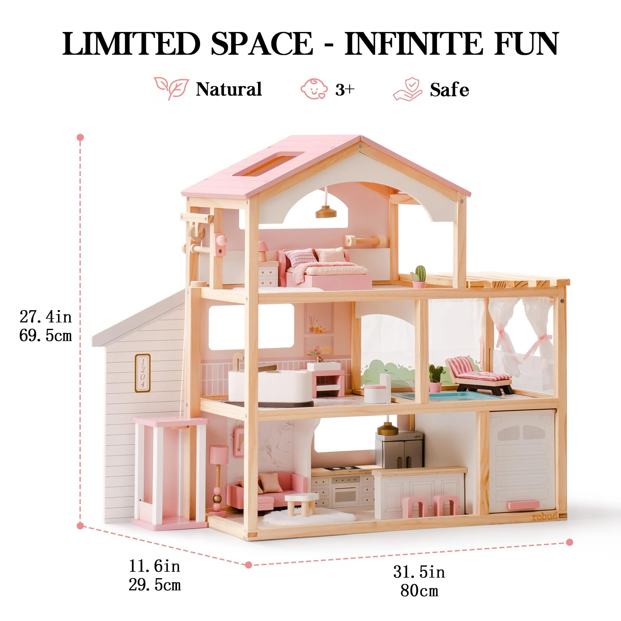 ROBUD Wooden Doll House - Dreamy Pink - Image 7