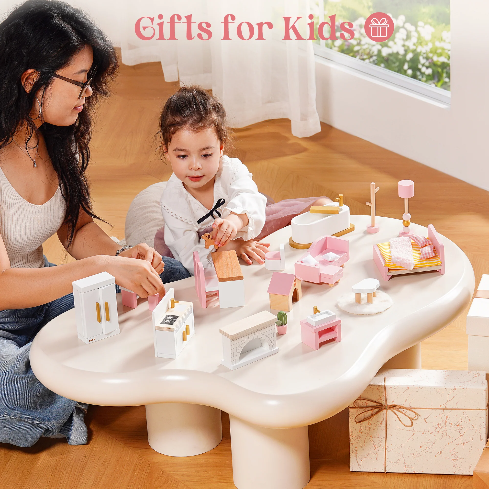 ROBUD Wooden Dollhouse Furniture Set - Pink - Image 7