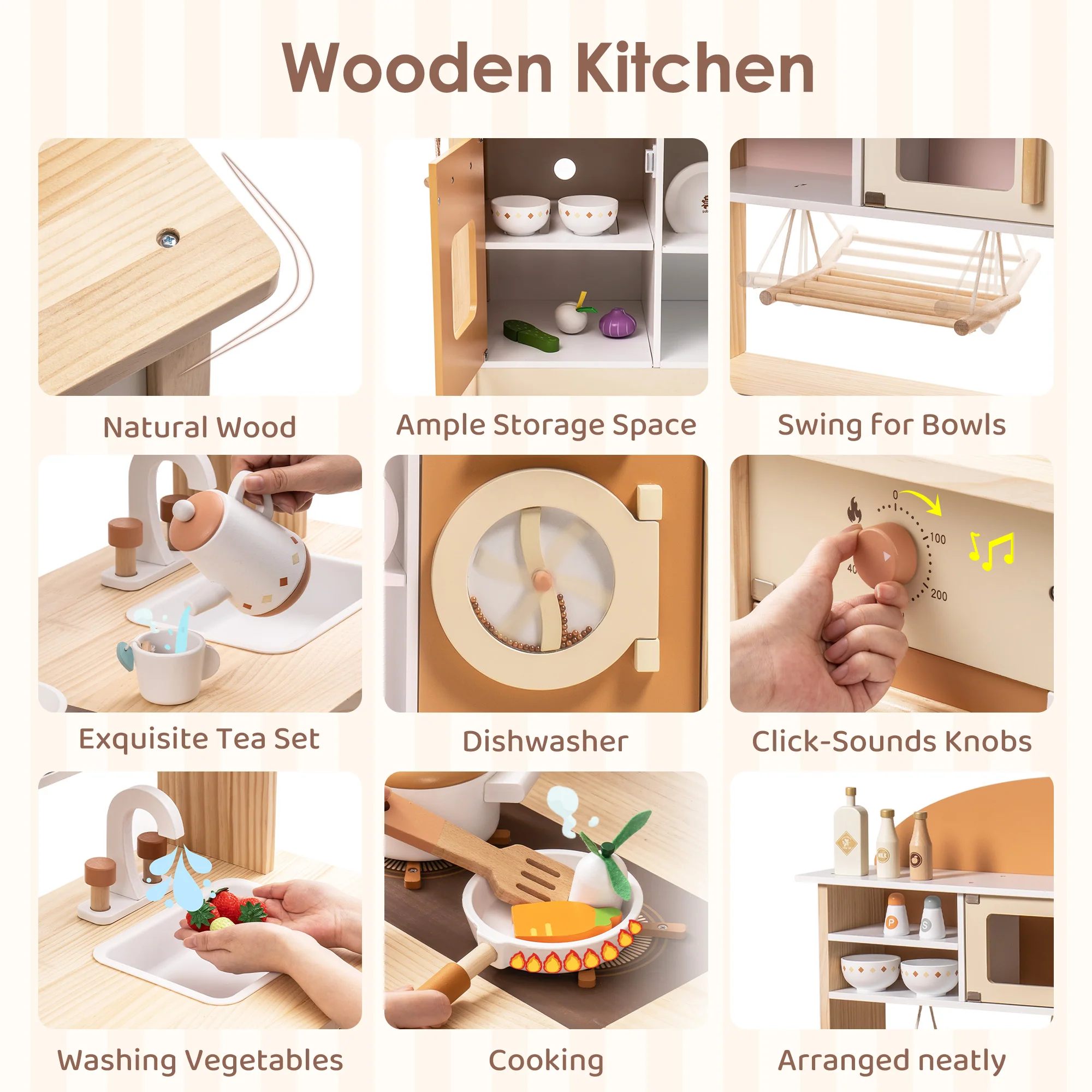 ROBUD Wooden Kids Kitchen PlaySet Series - Caramel - Image 11