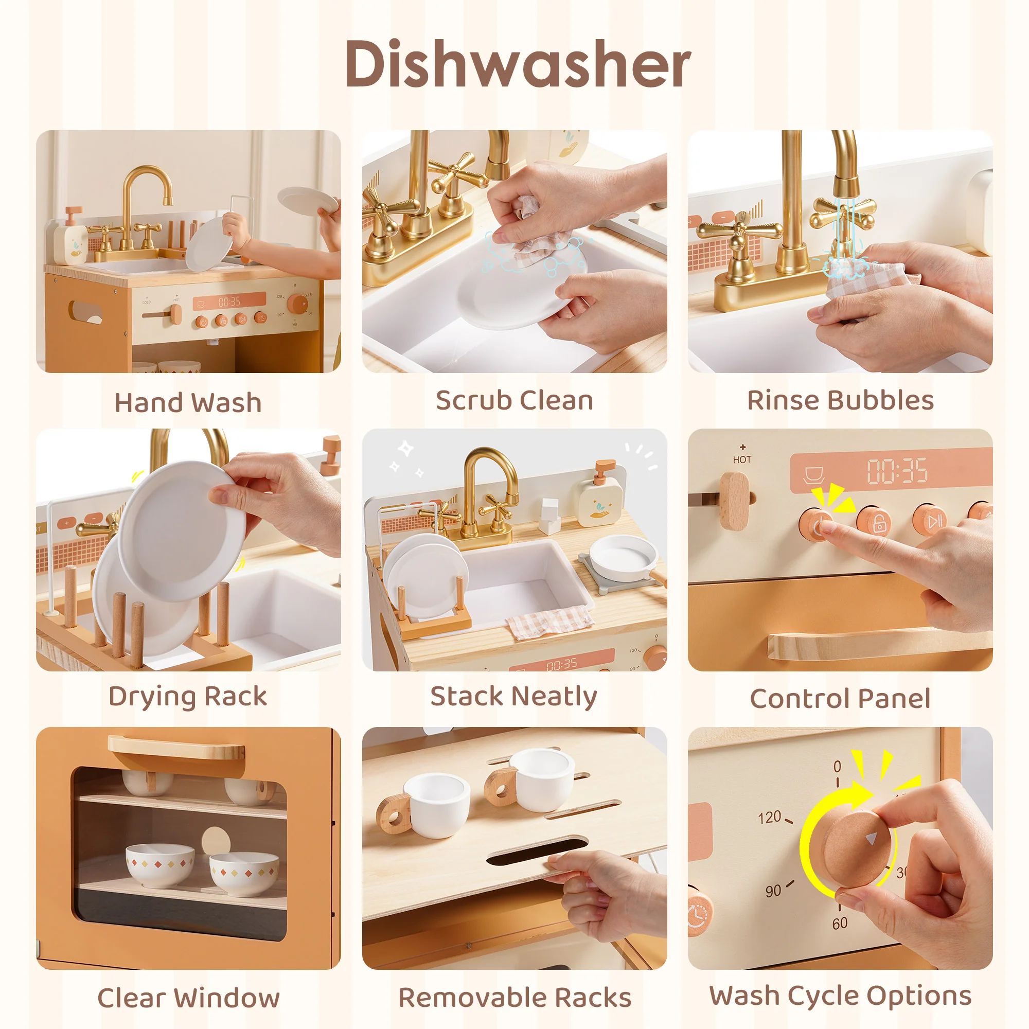 ROBUD Wooden Kids Kitchen PlaySet Series - Caramel - Image 12