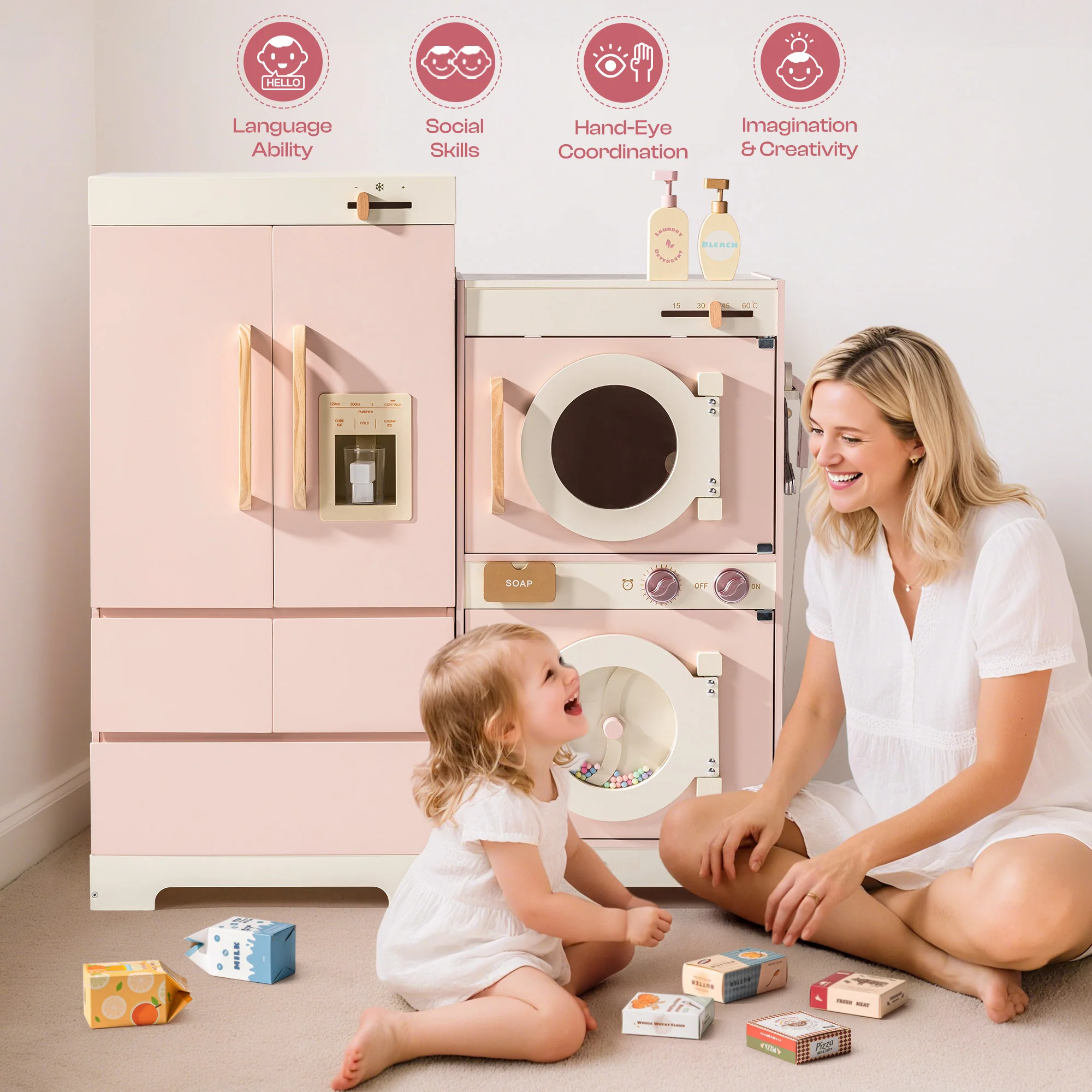ROBUD Wooden Kids Kitchen PlaySet Series -Pink - Image 10