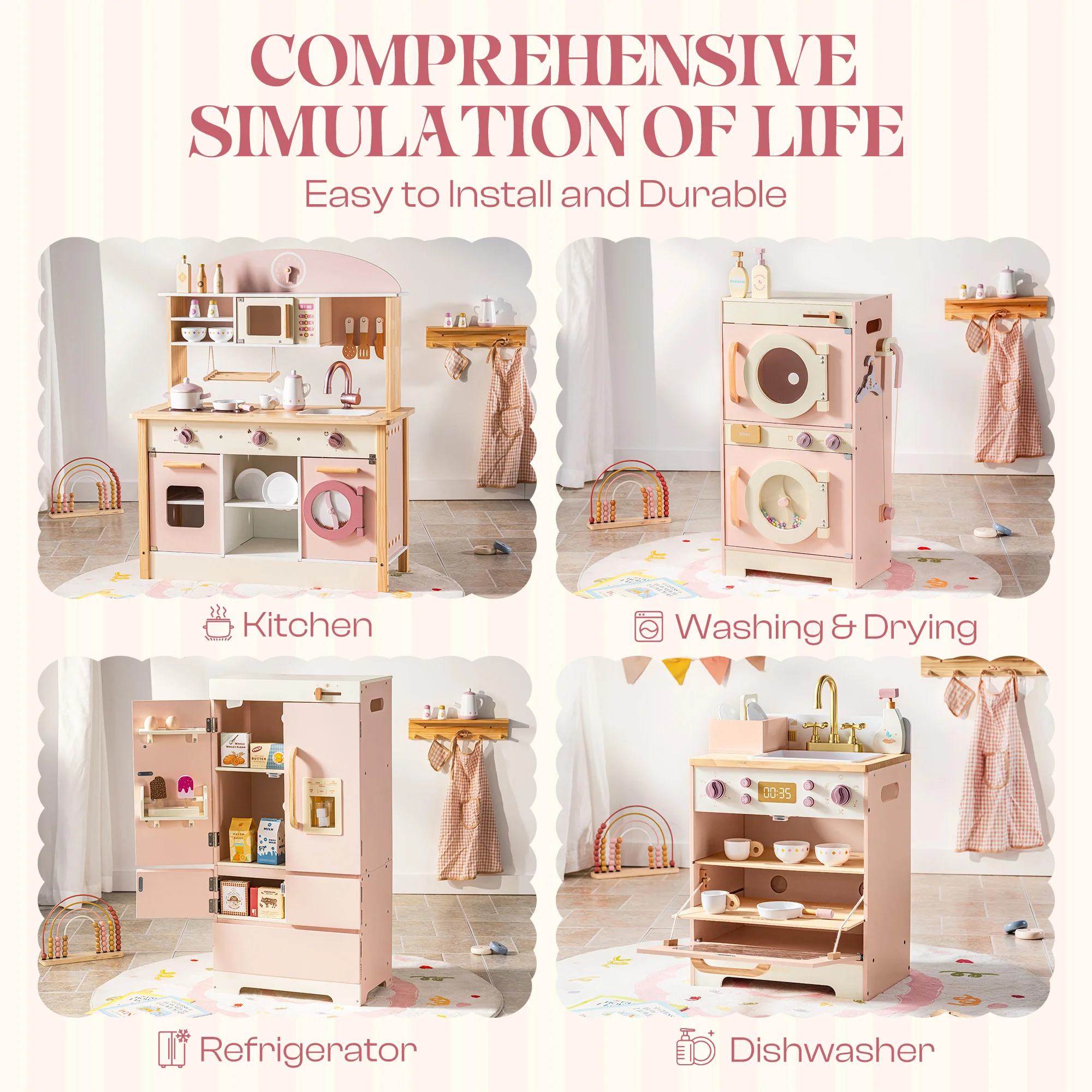 ROBUD Wooden Kids Kitchen PlaySet Series -Pink - Image 12