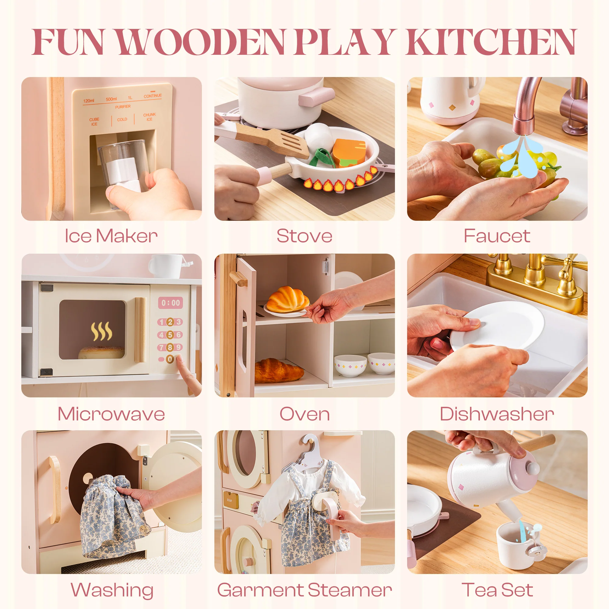 ROBUD Wooden Kids Kitchen PlaySet Series -Pink - Image 13