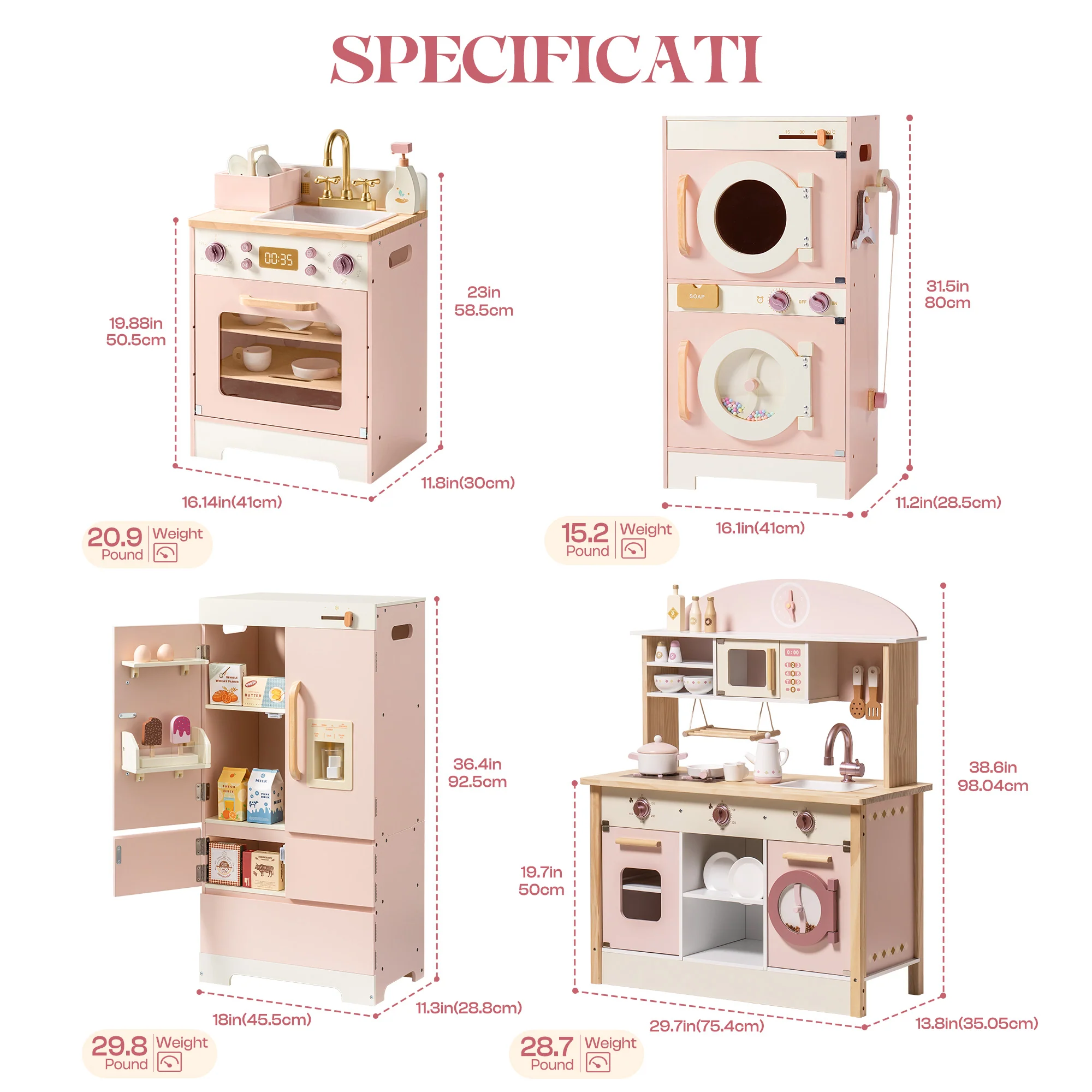 ROBUD Wooden Kids Kitchen PlaySet Series -Pink - Image 16