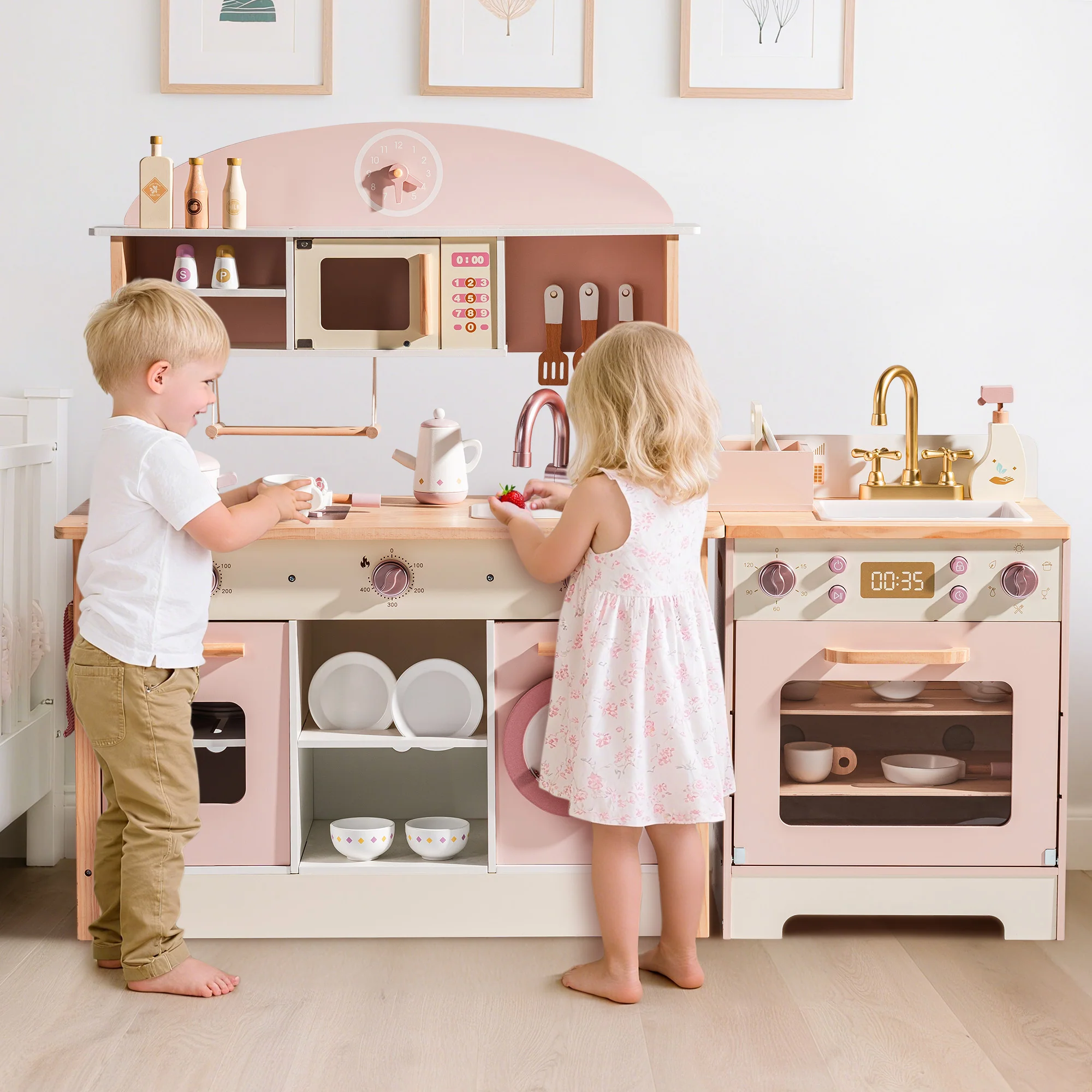 ROBUD Wooden Kids Kitchen PlaySet Series -Pink - Image 6
