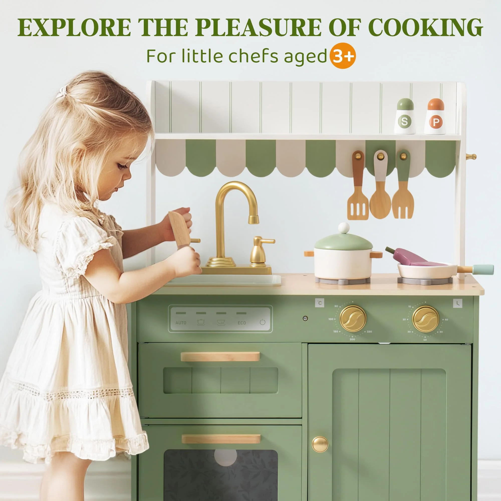 ROBUD Wooden Kids Play Kitchen Set - Olivia Green - Image 3