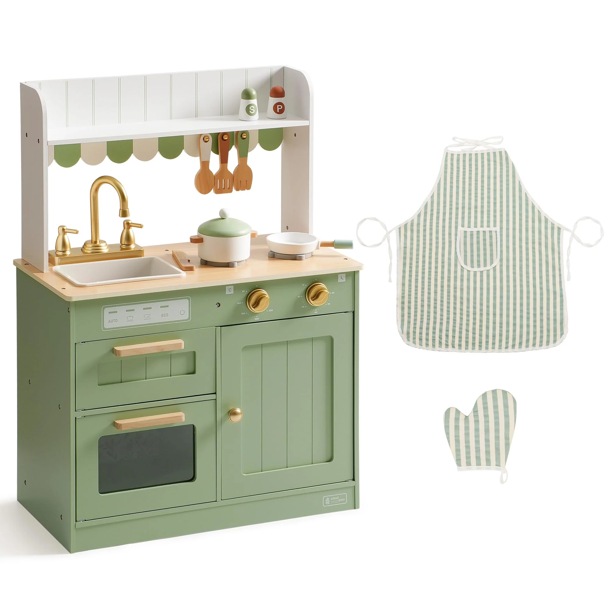 ROBUD Wooden Kids Play Kitchen Set - Olivia Green - Image 7