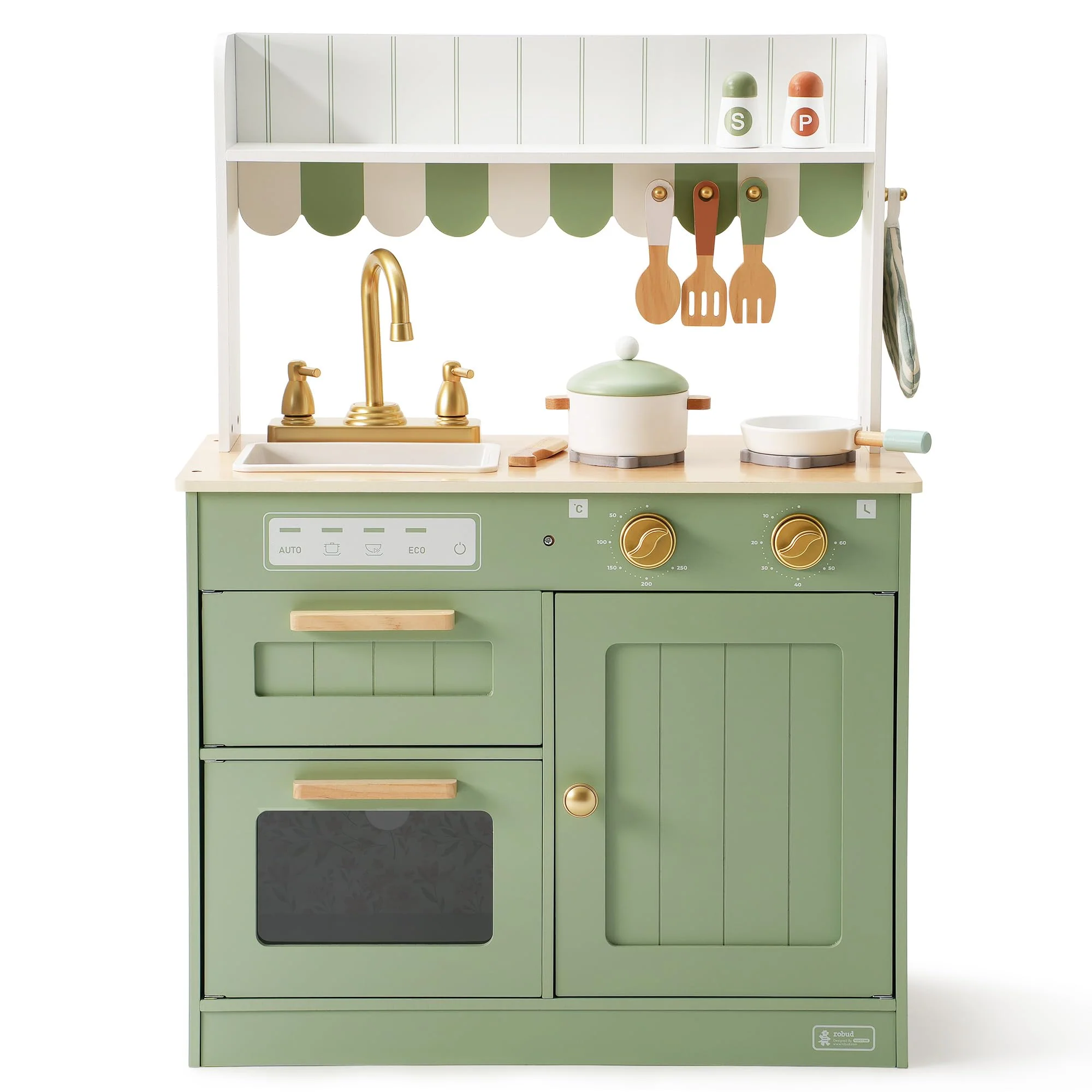 ROBUD Wooden Kids Play Kitchen Set - Olivia Green - Image 9