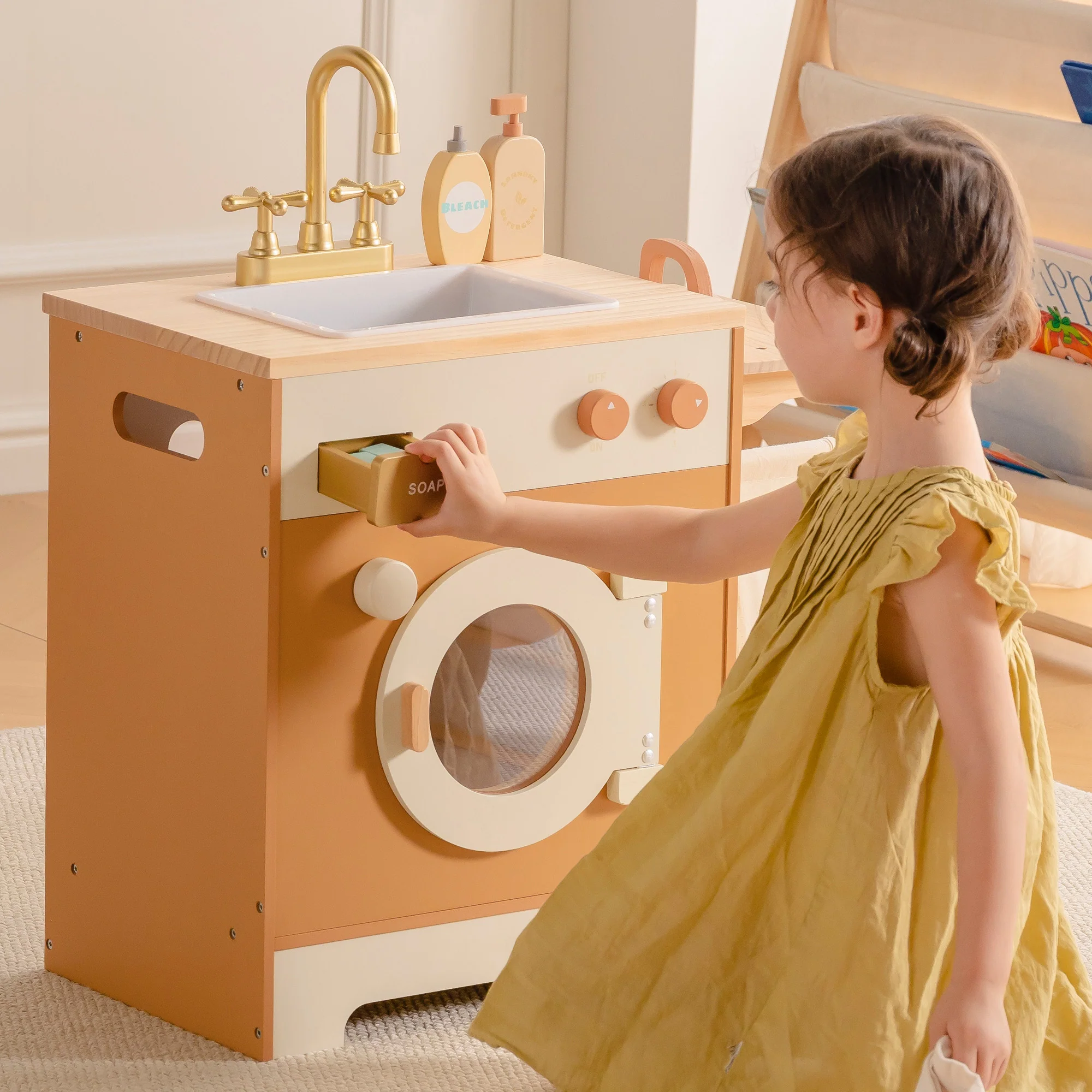 ROBUD Wooden Laundry Playset - Caramel - Image 3