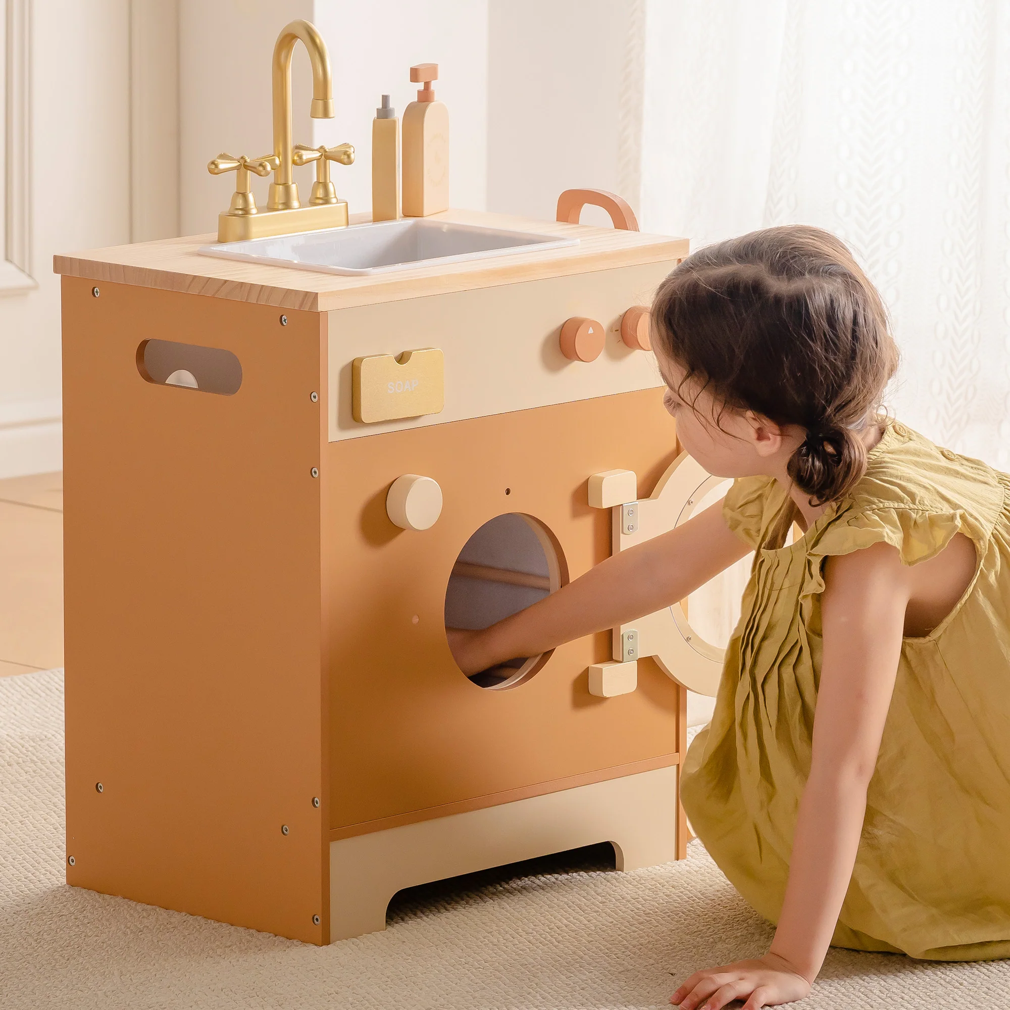 ROBUD Wooden Laundry Playset - Caramel - Image 4