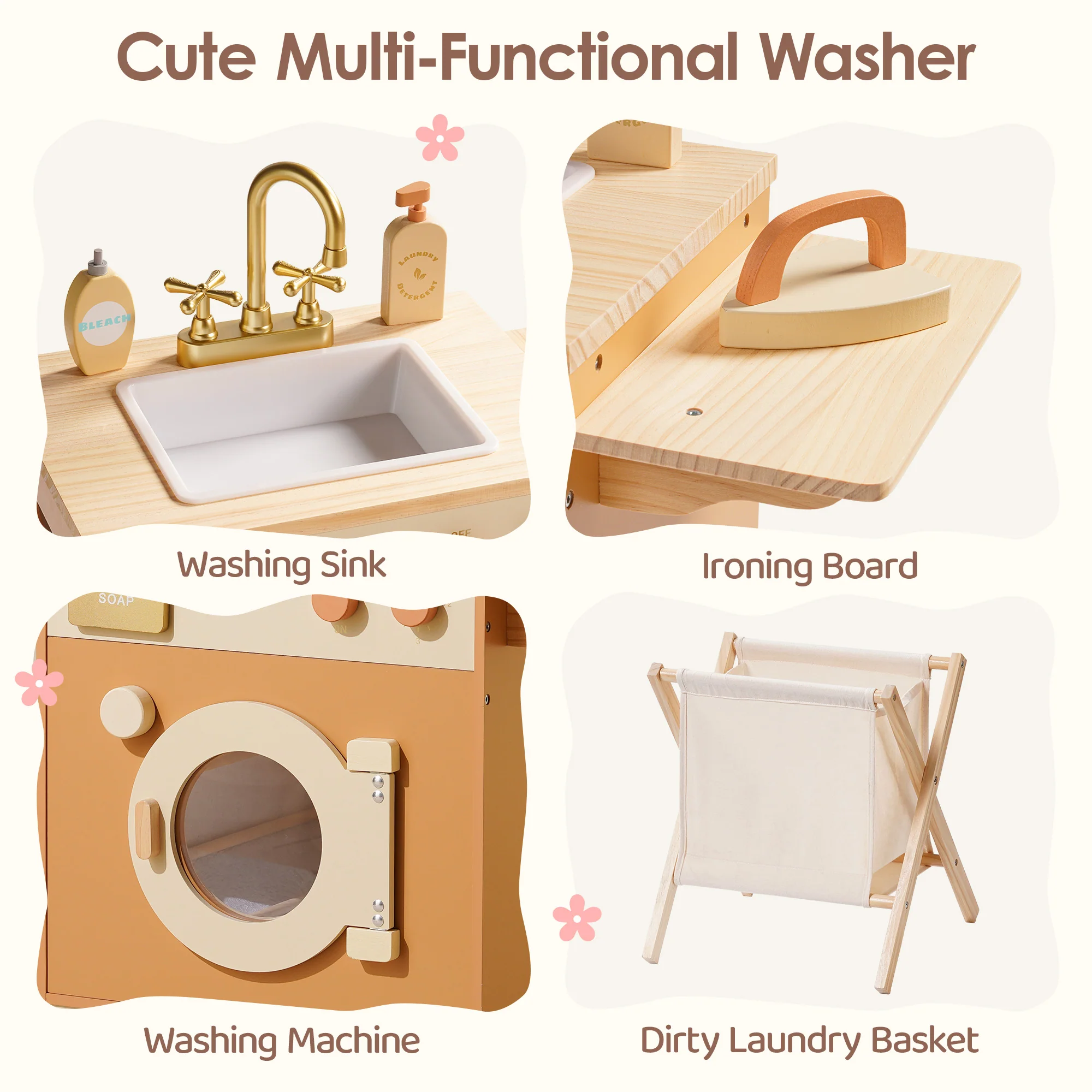 ROBUD Wooden Laundry Playset - Caramel - Image 7