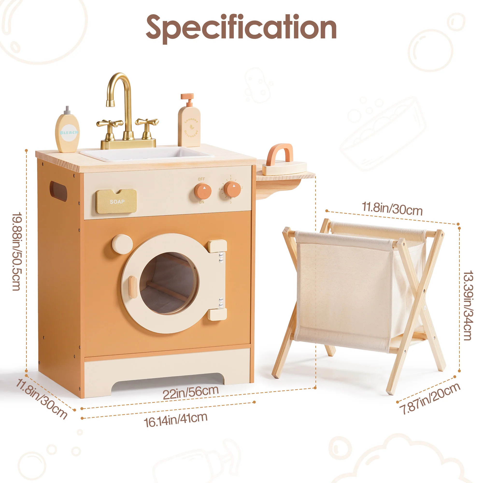 ROBUD Wooden Laundry Playset - Caramel - Image 9