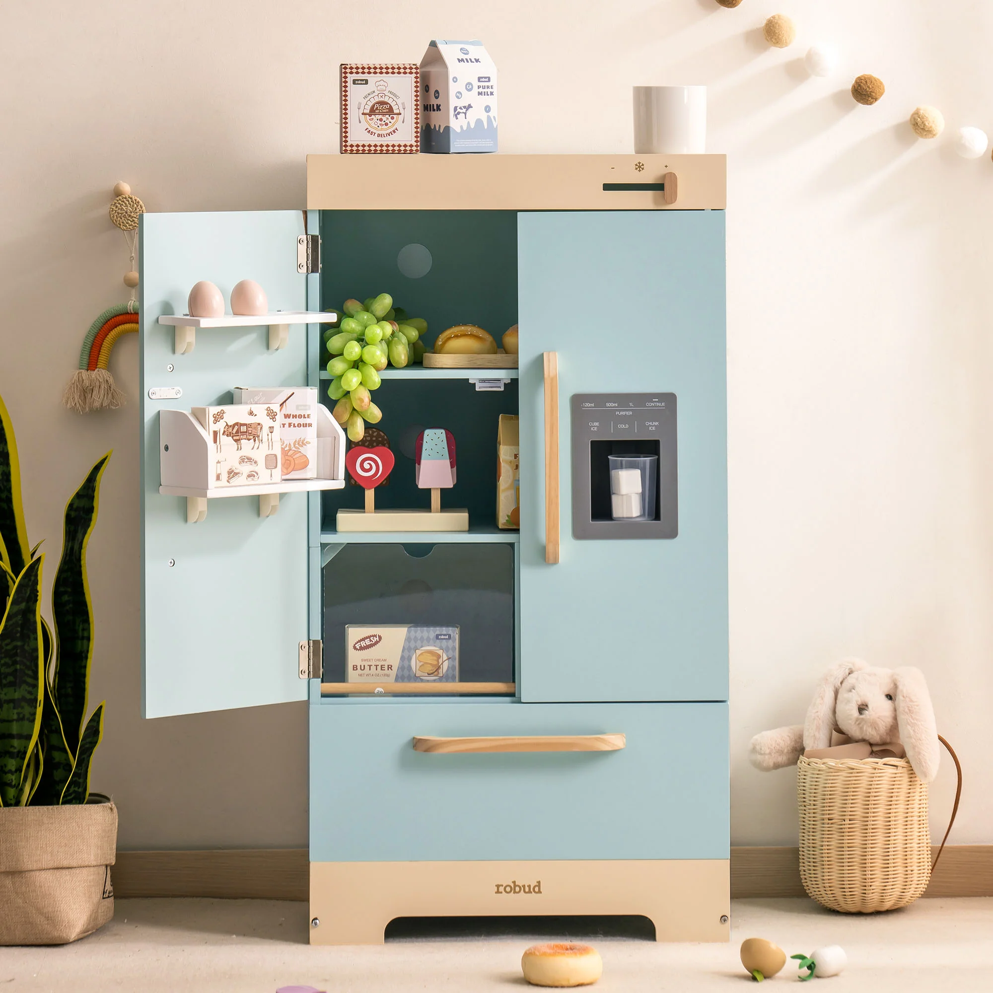 Robud Wooden Play Fridge Freezer Set for Kids