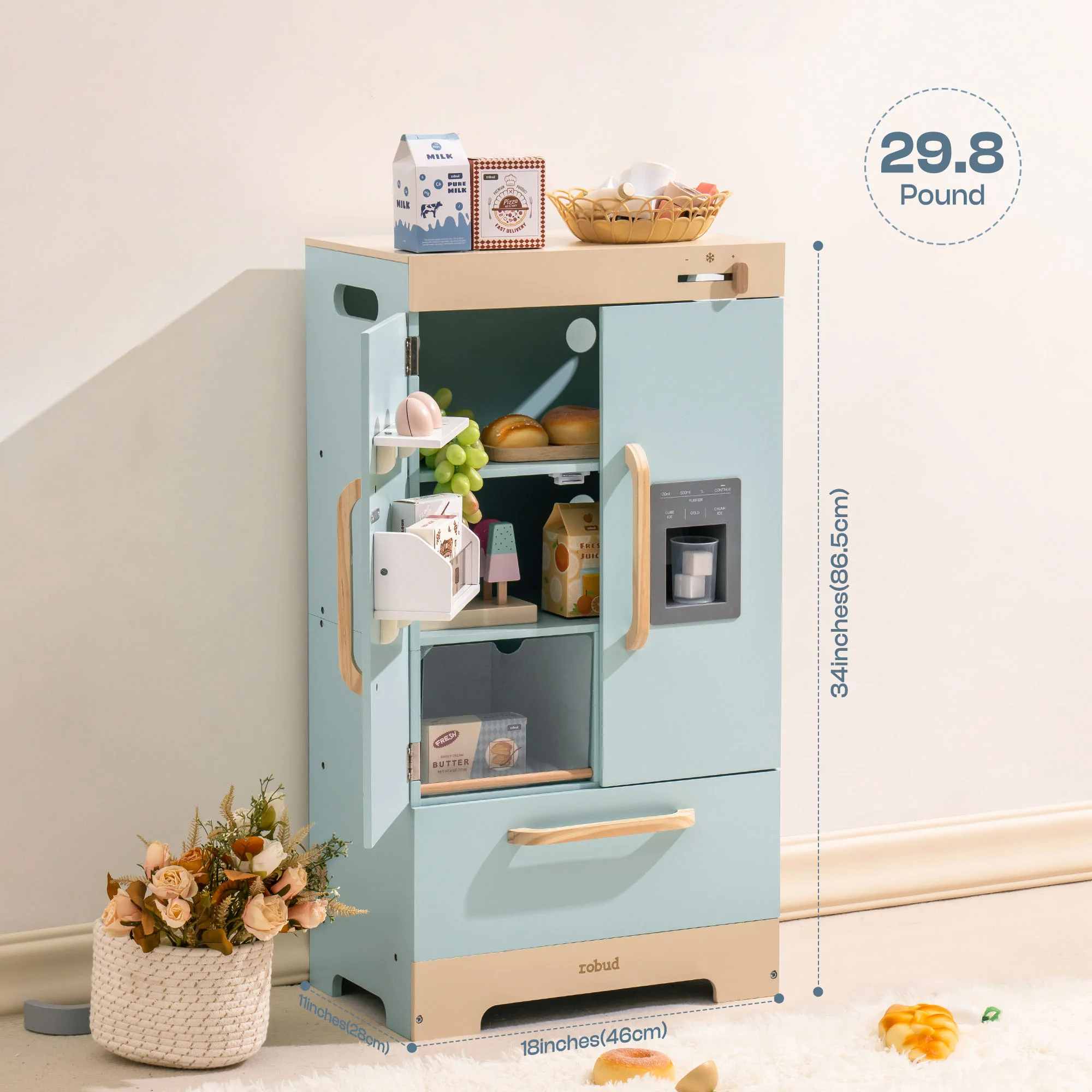 Robud Wooden Play Fridge Freezer Set for Kids - Image 10