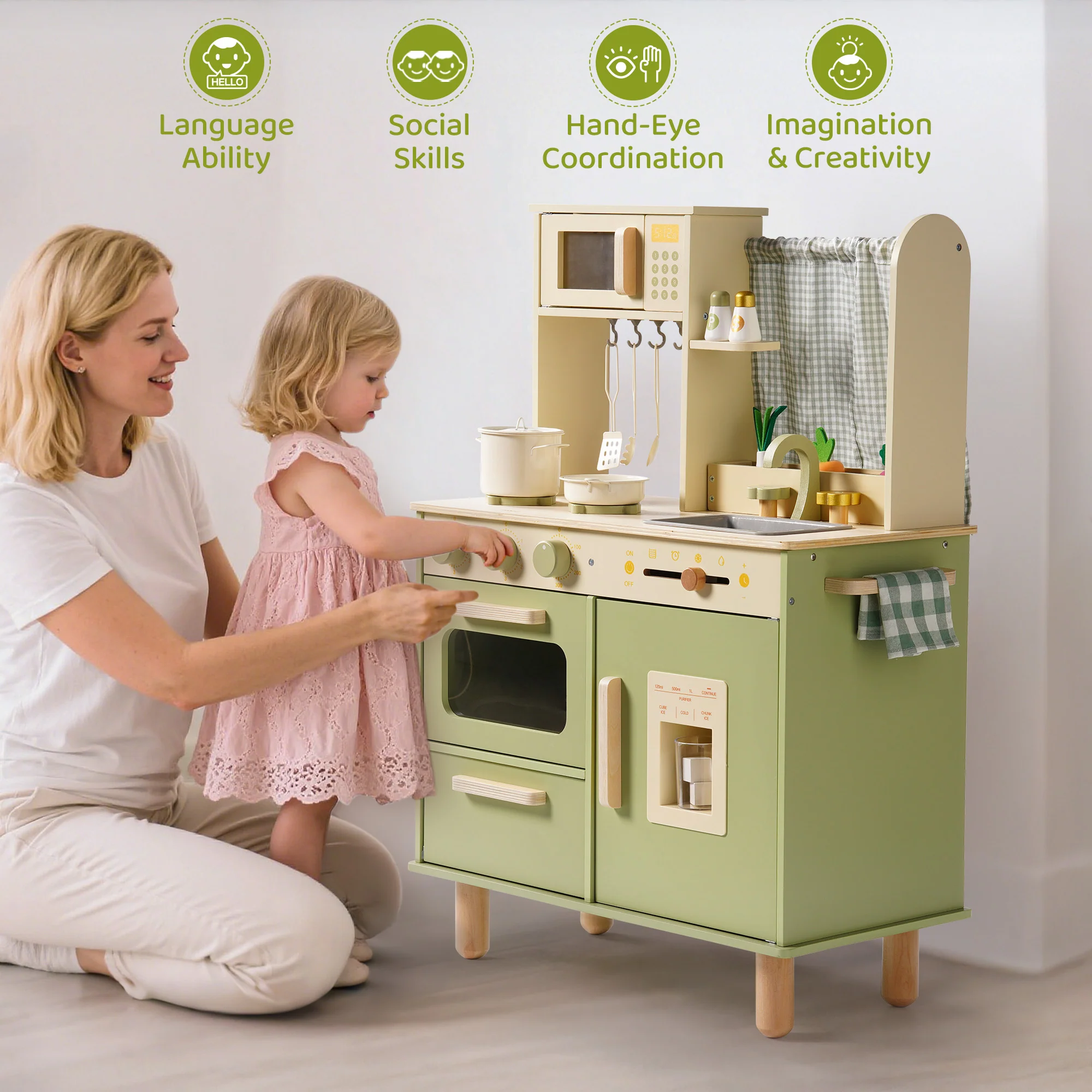 ROBUD Wooden Pretend Play Kitchen Set for Kids - Image 16