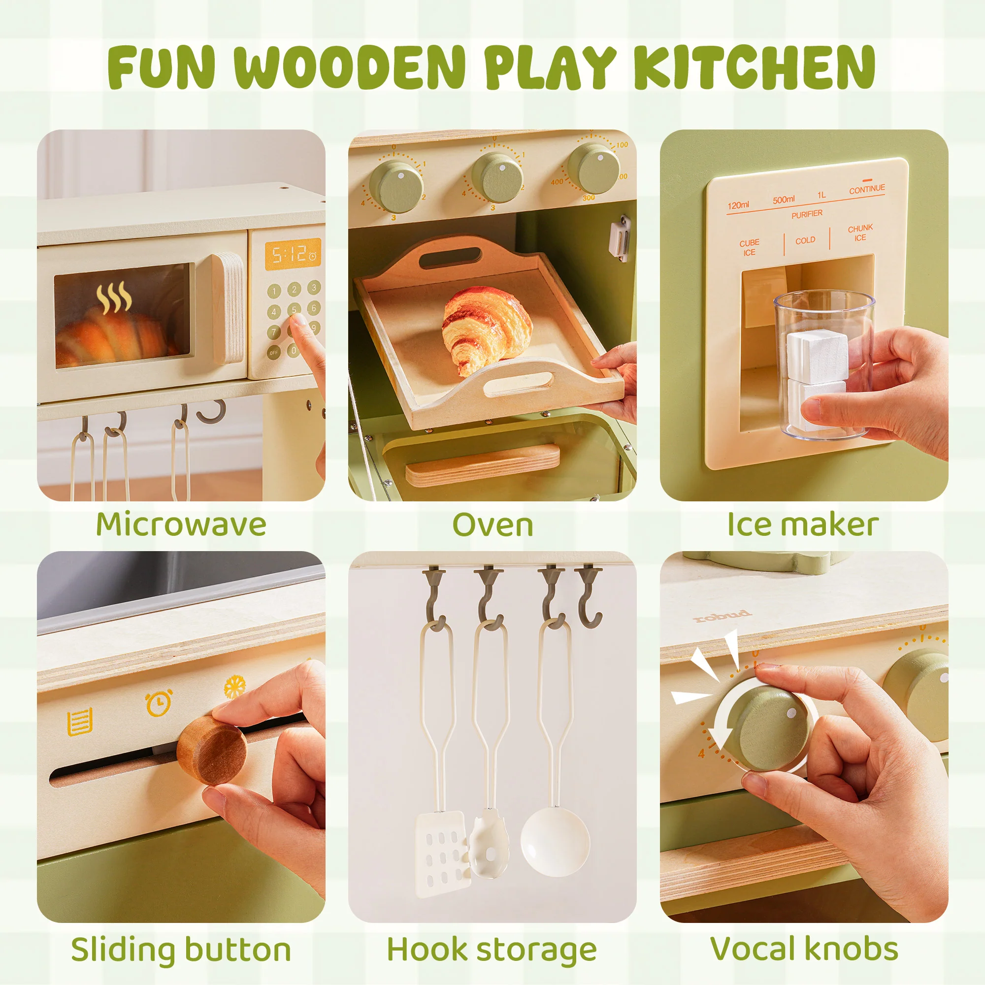 ROBUD Wooden Pretend Play Kitchen Set for Kids - Image 19