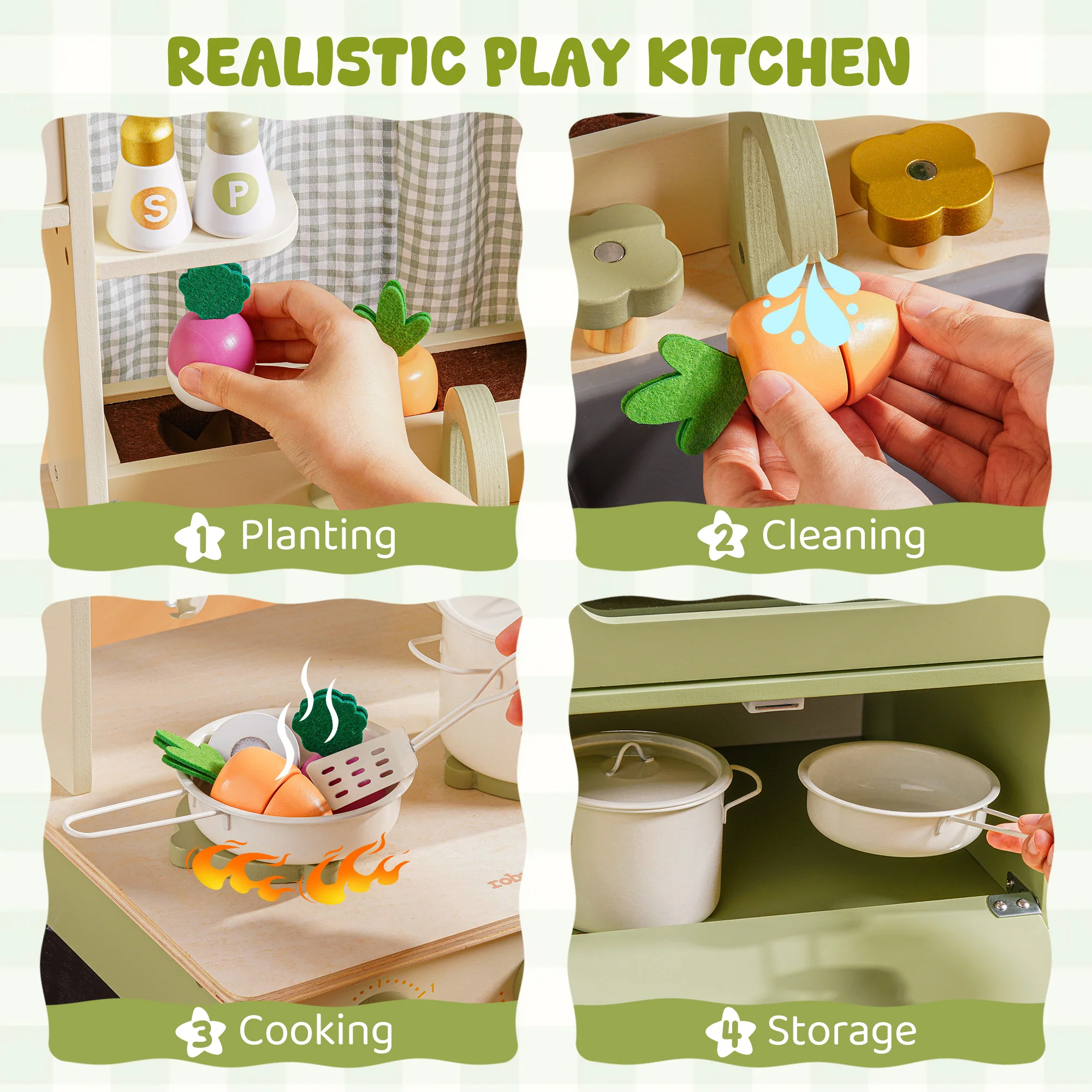 ROBUD Wooden Pretend Play Kitchen Set for Kids - Image 20